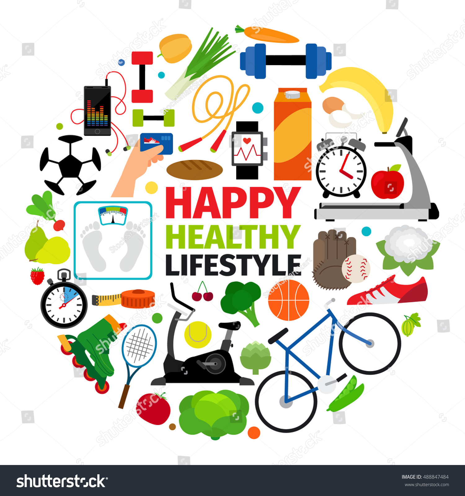 Healthy Lifestyle Emblem Fitness Promenade Food Stock Vector (Royalty ...