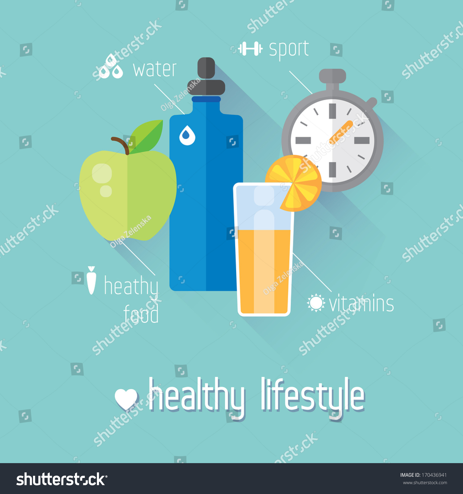 Healthy Lifestyle Flat Illustration Food Water Stock Vector 170436941 ...