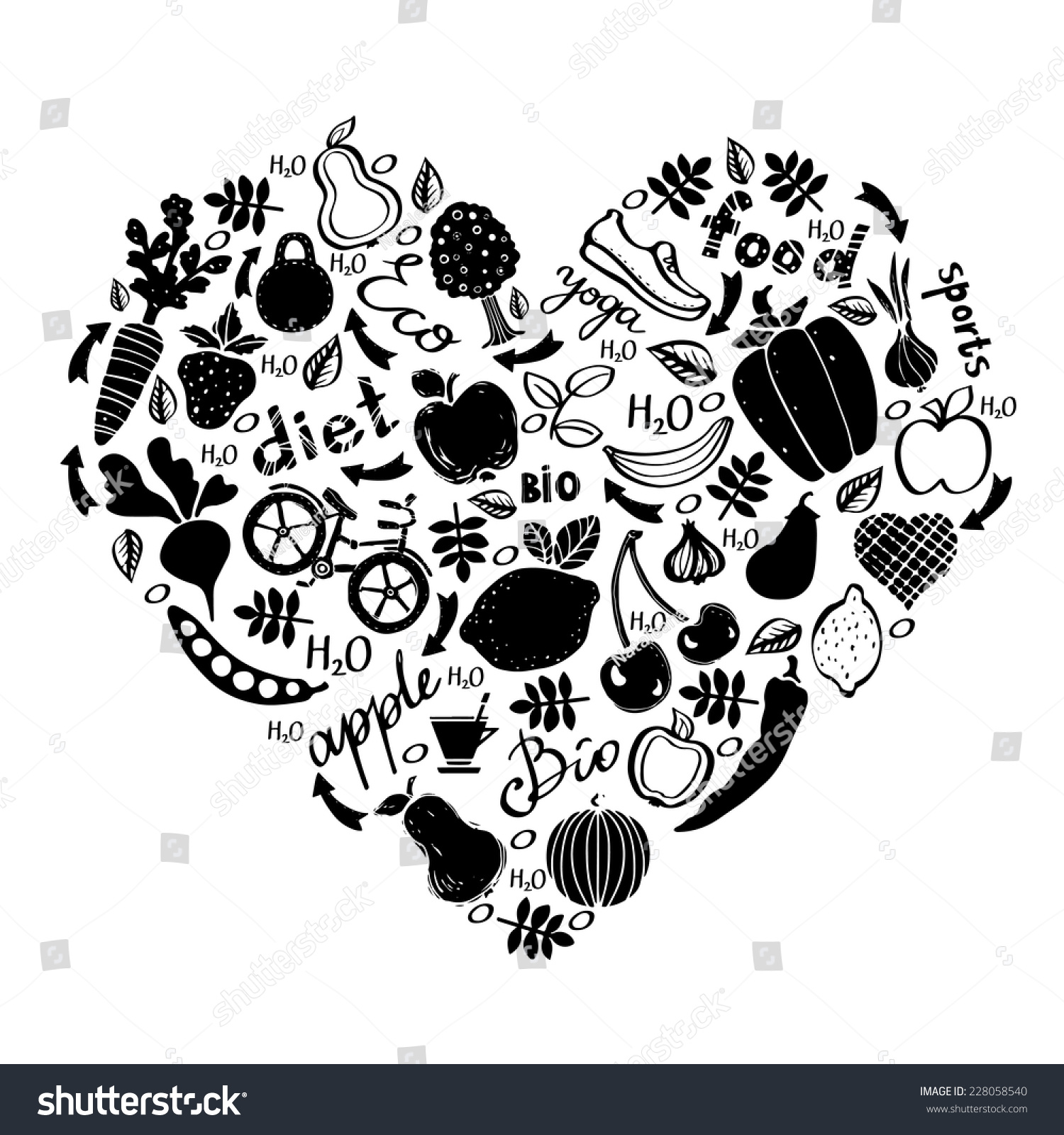 Healthy Lifestyle Icons Design Black White Stock Vector Royalty Free 228058540