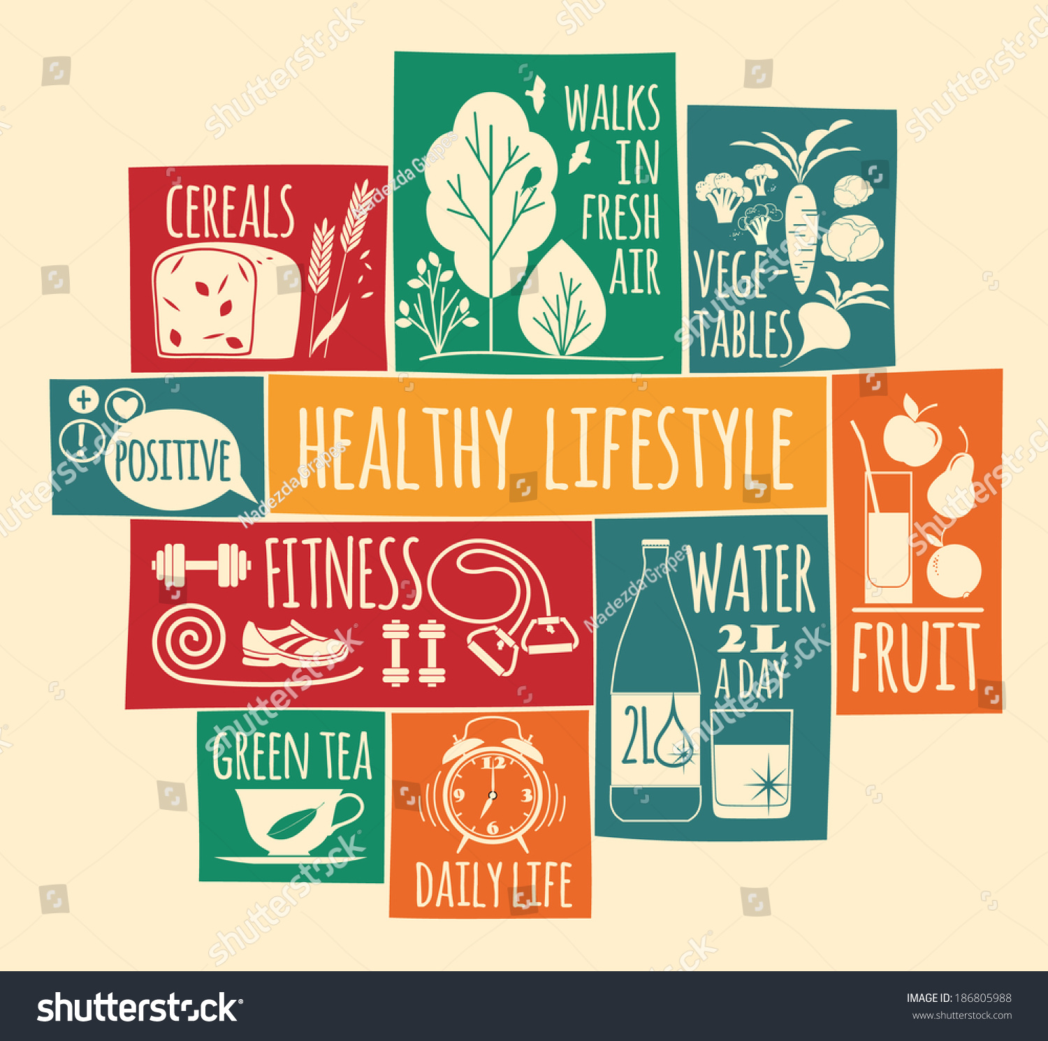 Healthy Lifestyle Icons Set Stock Vector Illustration 186805988