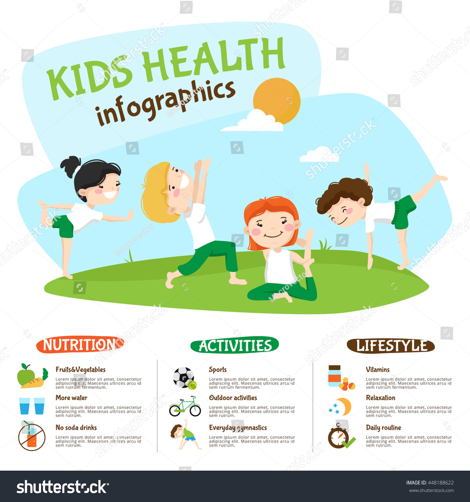 Healthy Lifestyle Tips Kids Infographic Poster Stock ...