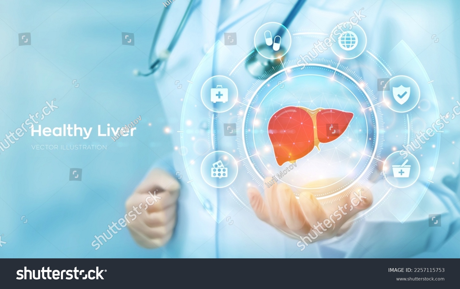 SVG of Healthy Liver. Cirrhosis and hepatitis treatment medical concept. Doctor holding in hand the hologram of Human liver and medicine icons network connection on virtual screen. Vector illustration. svg