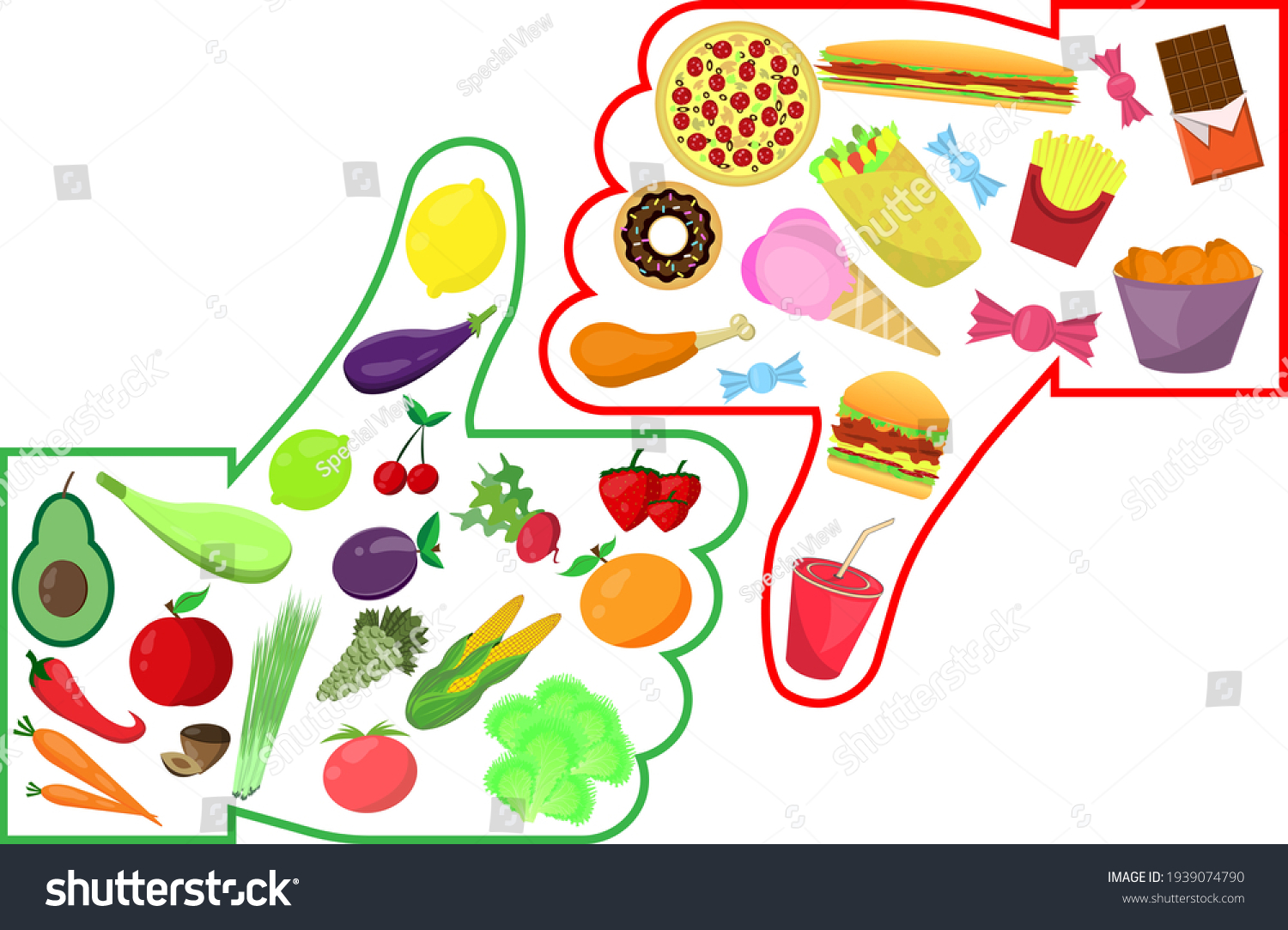 Healthy Vs Junk Food Like Dislike Stock Vector (Royalty Free ...