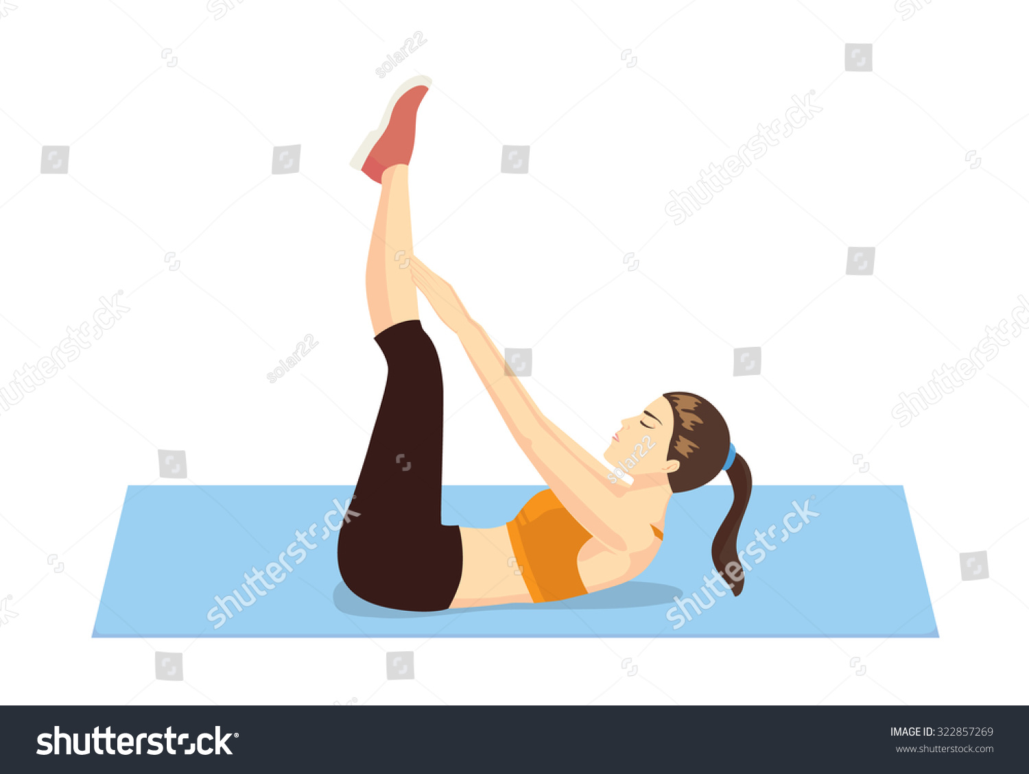 Healthy Woman Abdominal Exercises Lying On Stock Vector (Royalty Free ...