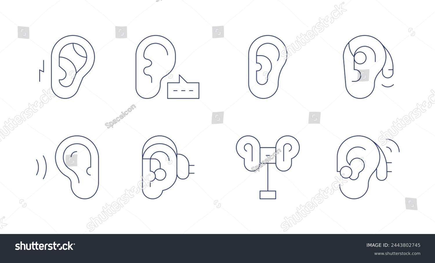 SVG of Hearing icons. Editable stroke. Containing auditory, listening, ear, hear, hearingaid, binaural, sonotone. svg