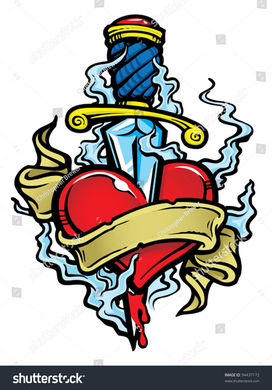 Heart Dagger Tattoo Stock Vector 94437172 - Shutterstock