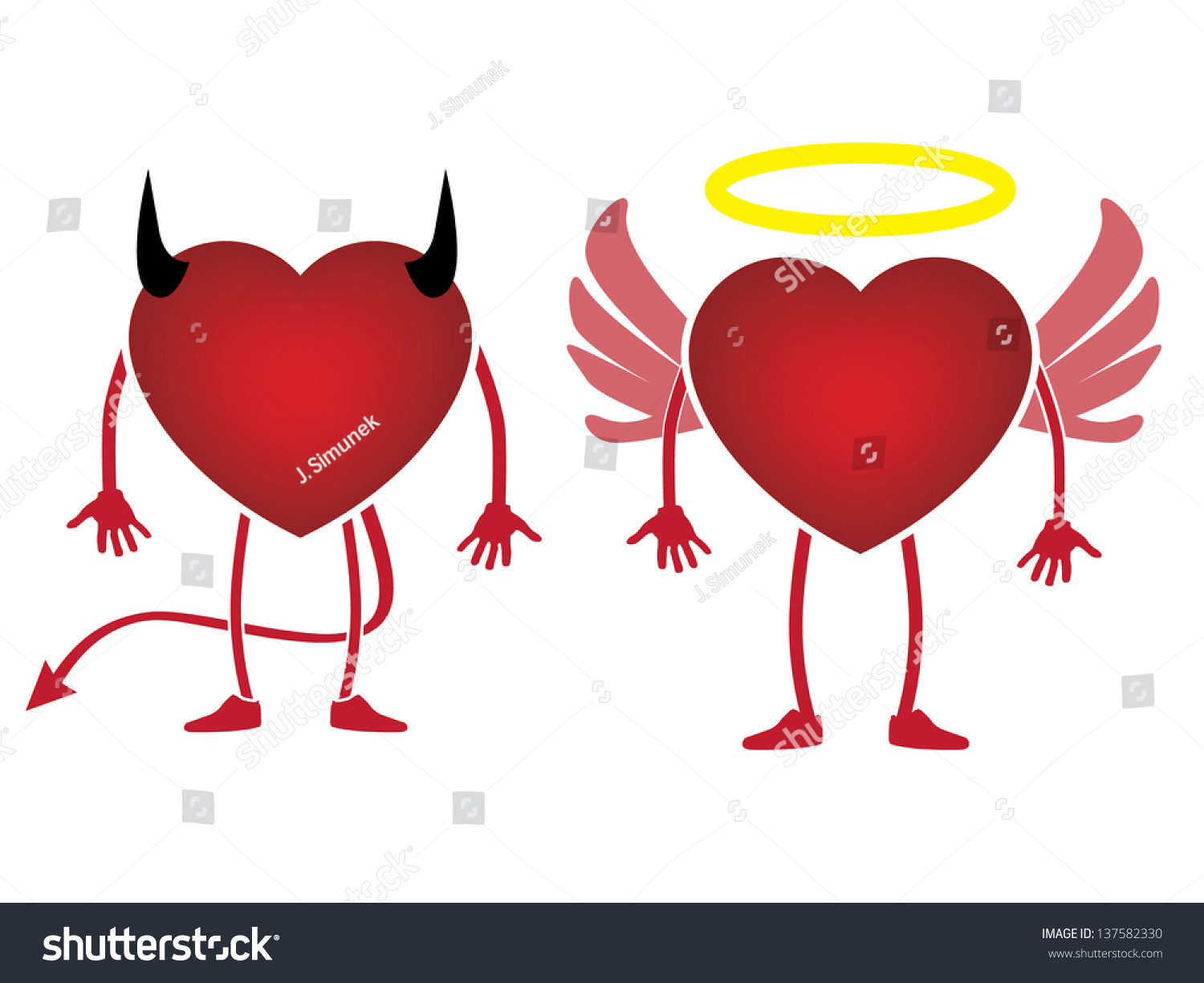 Heart Devil And Angel Concept Stock Vector Illustration 137582330 ...