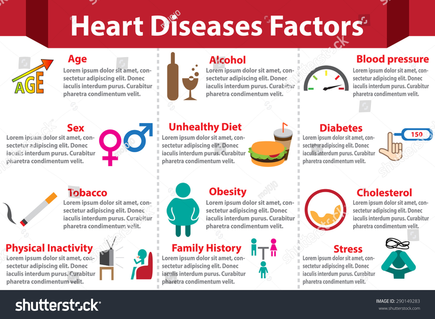 Heart Disease Factors Infographics With Colorful Color For For Medical ...