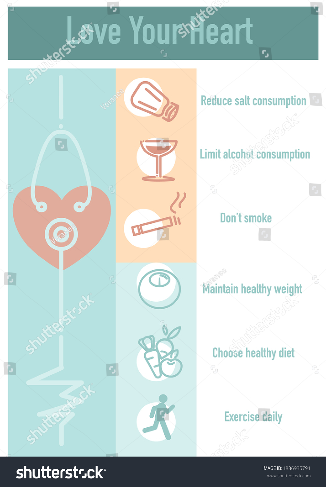 Heart Disease Prevention Infographics Icon Flat Stock Vector Royalty