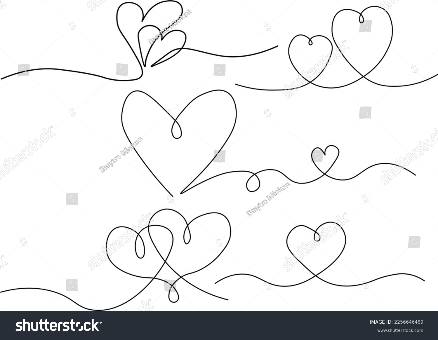 SVG of Heart doodle line set, looped line set, heart drawing of the moose. Hand drawn, decorative design line art, SVG Vector svg
