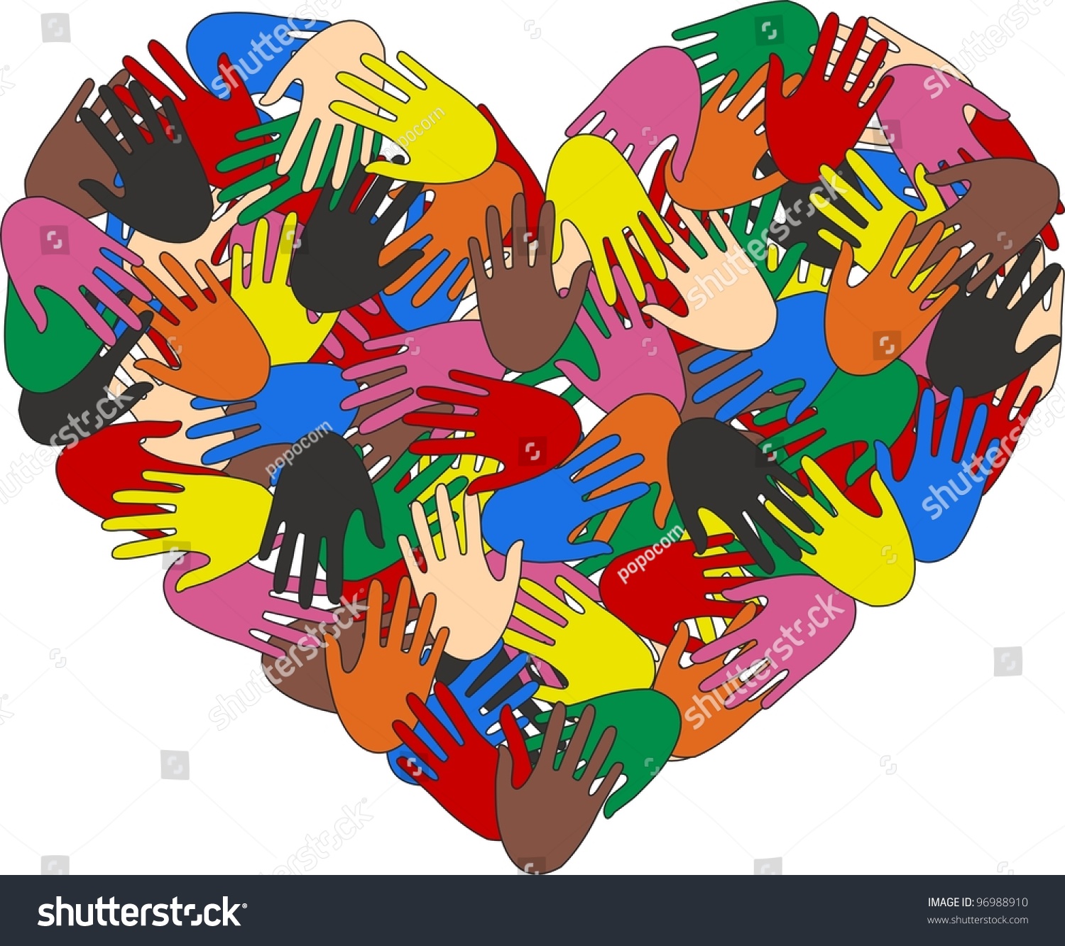 Heart Hand Color Ethnic Love Stock Vector 96988910 - Shutterstock