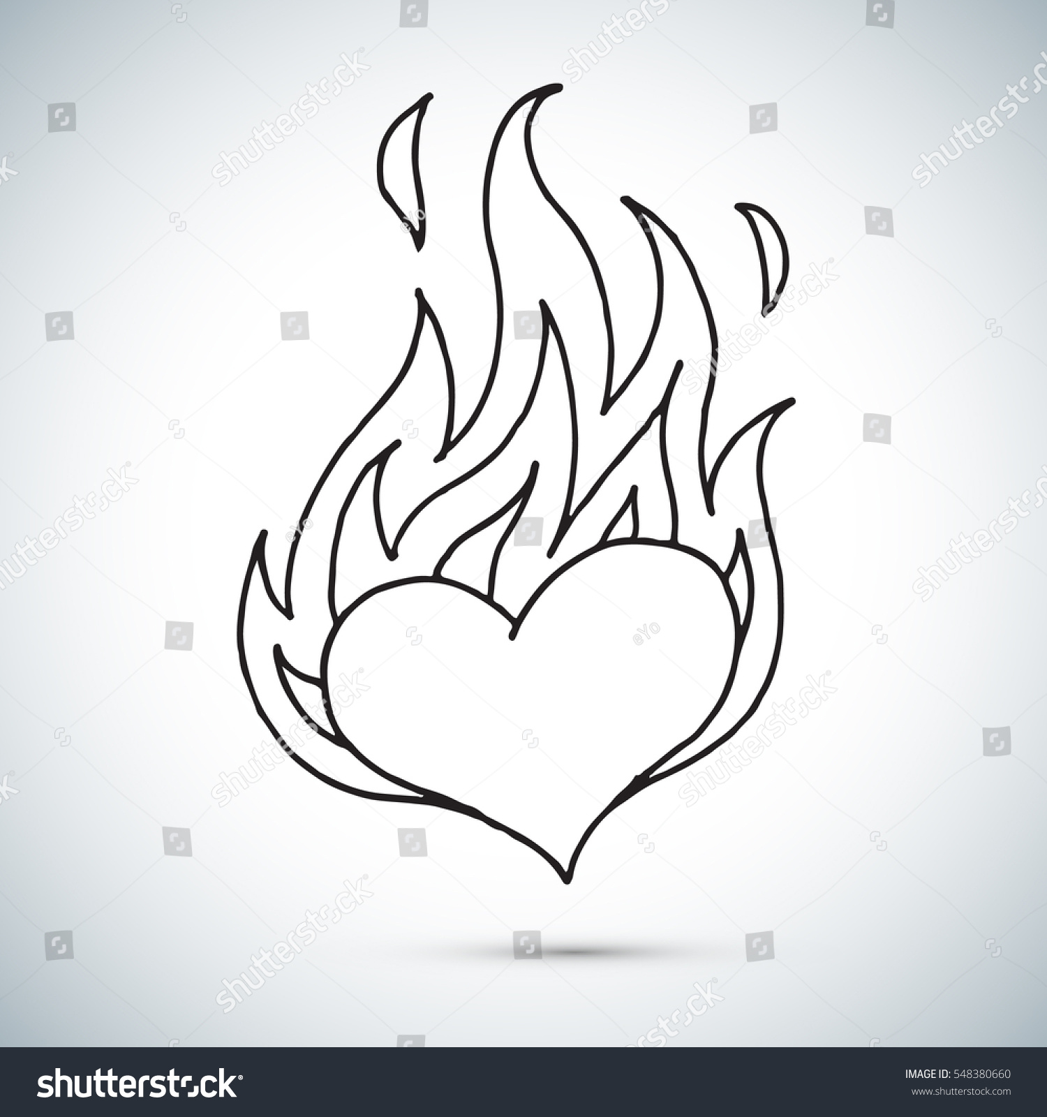 Heart Fire Freehand Drawing Vector Illustration Stock Vector