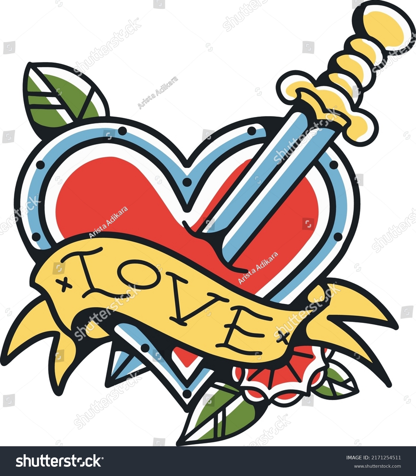 Heart Love Traditional Tattoo Stabbed By Stock Vector (Royalty Free ...