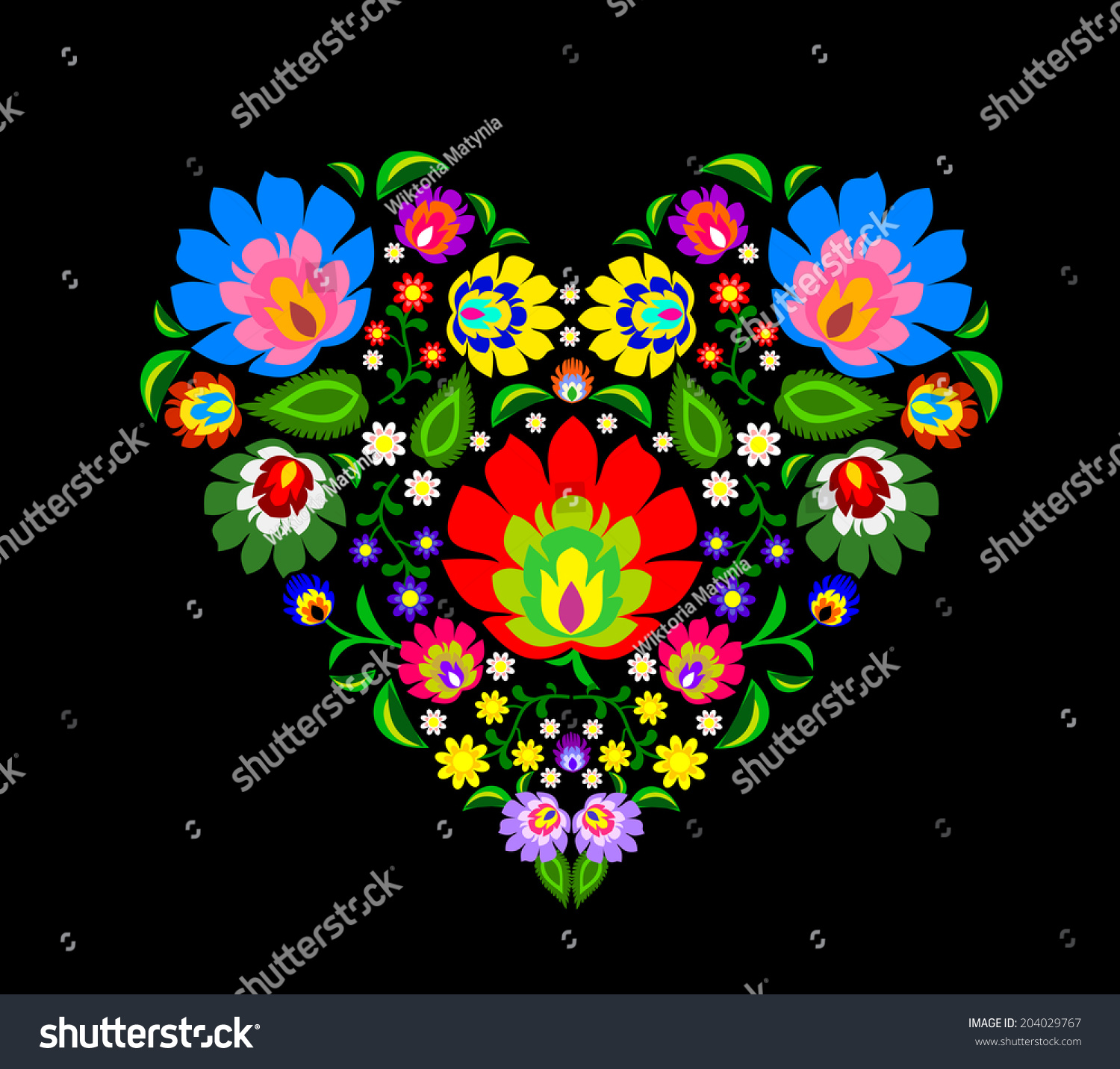 Heart Made Of Polish Folk Floral Pattern Elements Vector - 204029767 ...