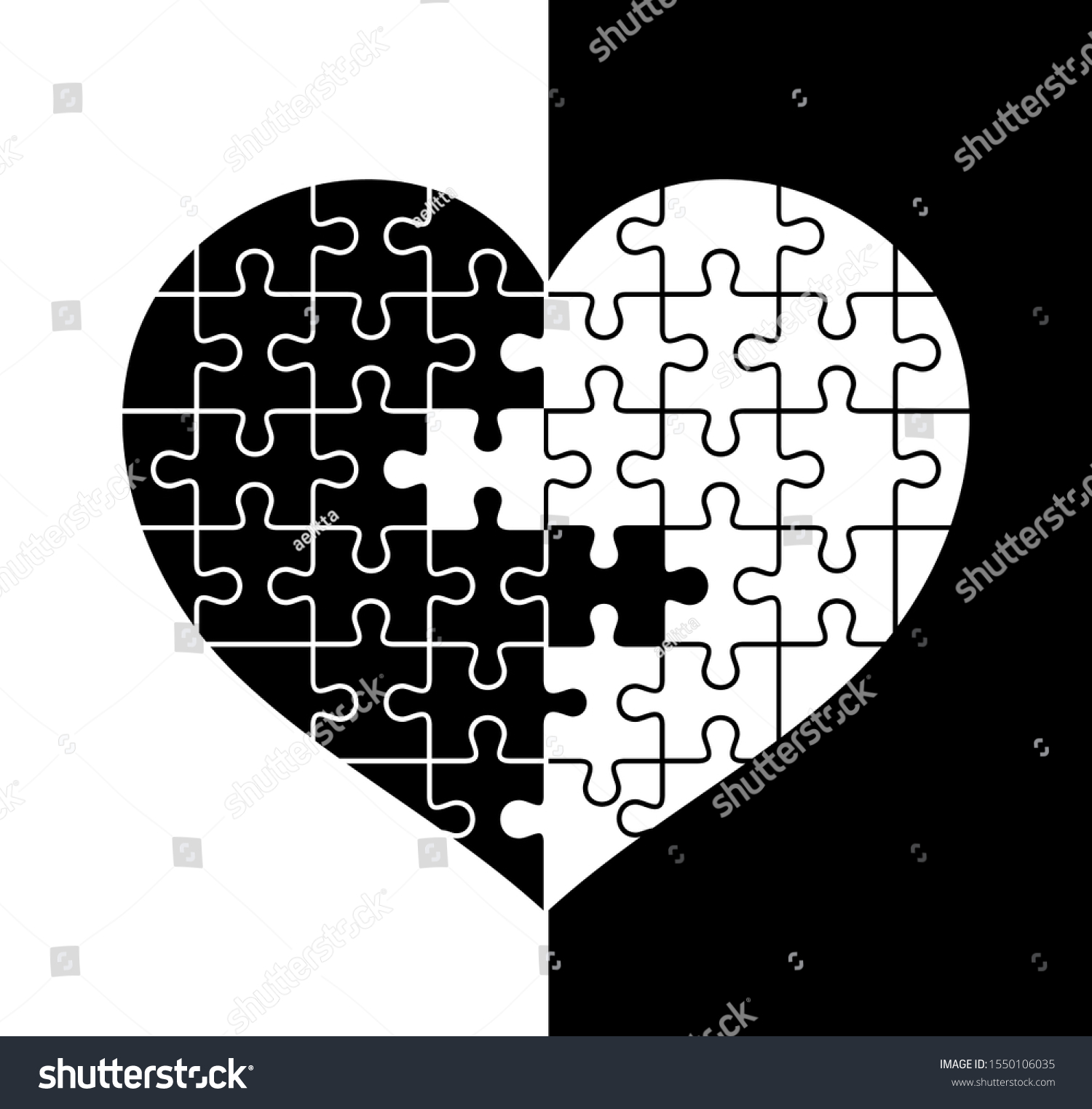 Heart Puzzle Vector Illustration Black White Stock Vector Royalty Free 1550106035