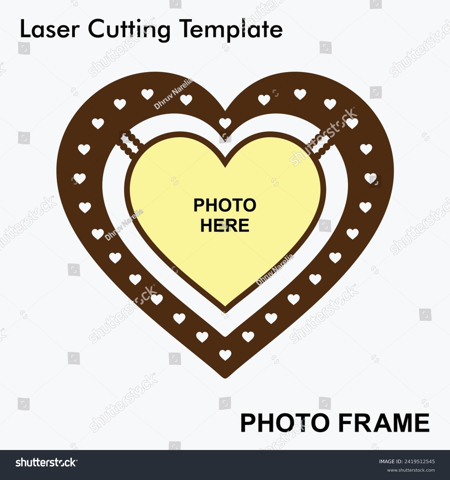 SVG of Heart shaped laser cut photo frame with 1 photo. Best gift idea for valentines day. Laser cut photo frame mockup template design for mdf and acrylic cutting. Sublimation photo frame template. svg