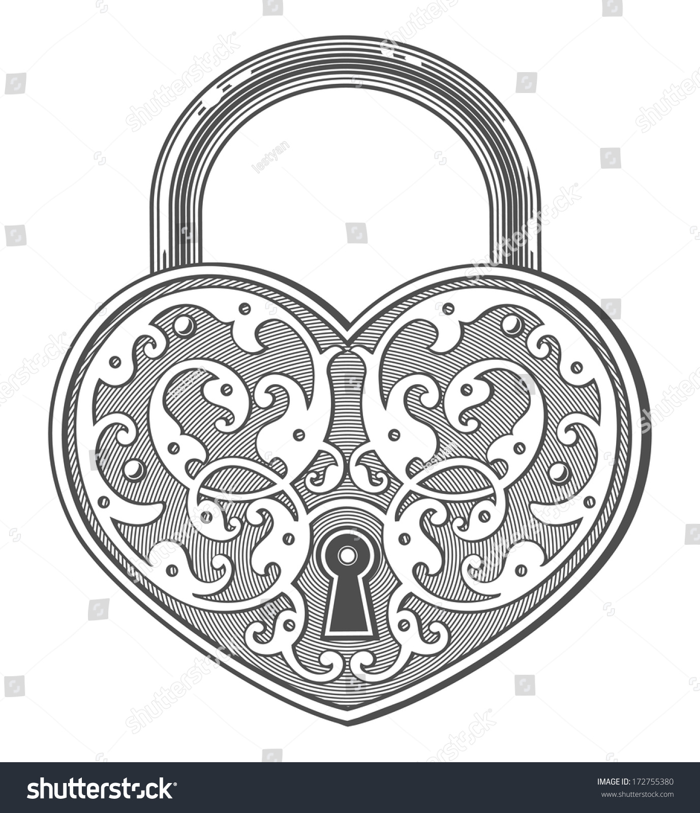 Heart Shaped Padlock In Vintage Engraved Style Stock Vector 172755380 ...