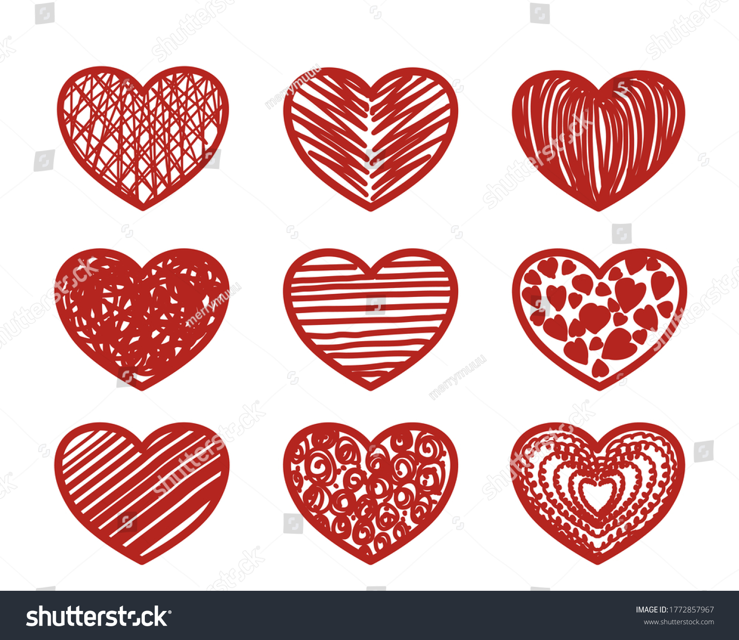 Heart Vector Set Hand Drawing Heart Stock Vector (Royalty Free