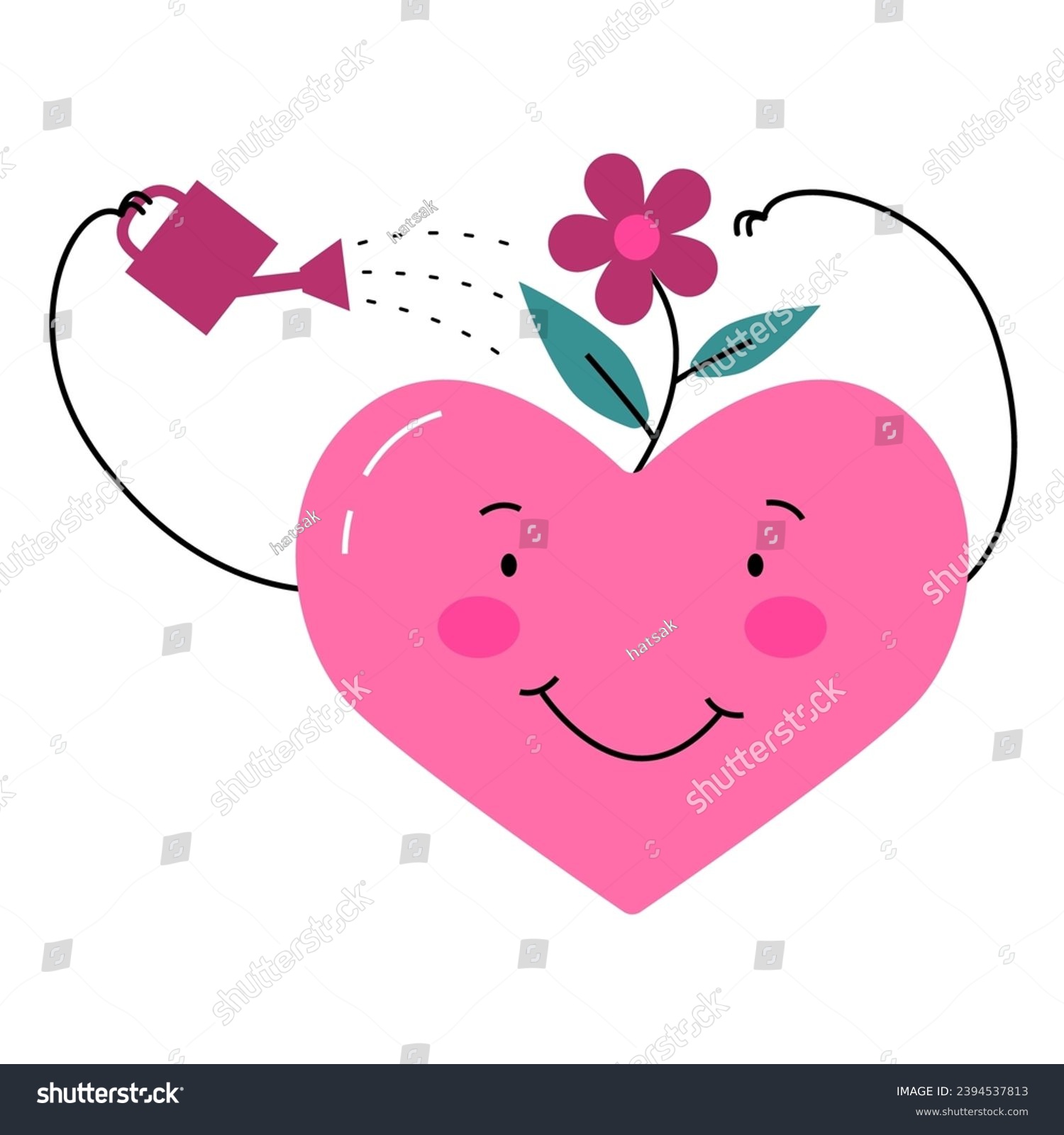 SVG of Heart with flower. Watering a flower from a watering can. Spotlight on self-care and the benefits effective self-care can bring to both individuals and healthcare systems. Mental health concept svg
