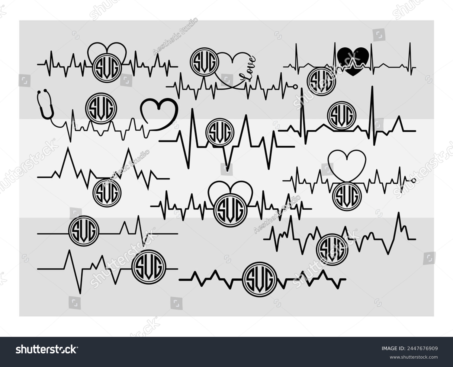 SVG of Heartbeat, Heartbeat Circle Monogram,  Healthcare, EKG, Science, Heart Rate, Heartbeat Silhouette, Vector, Monogram Eps,  svg