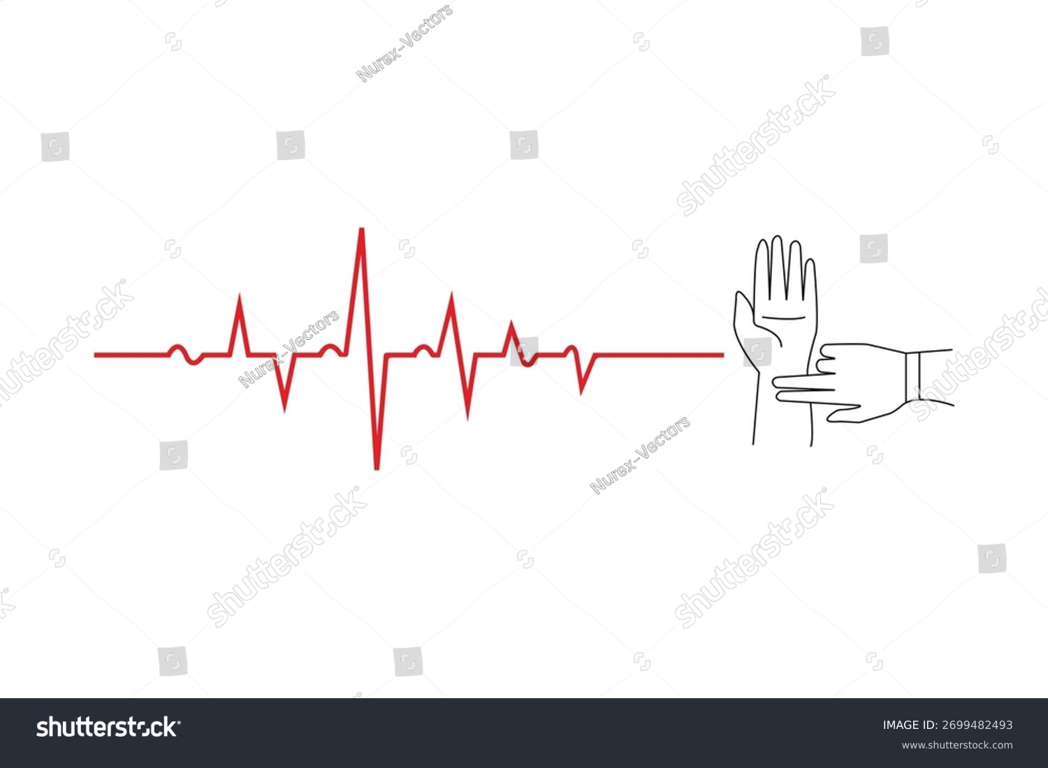 red heartbeat line and hand pulse check clip art preview