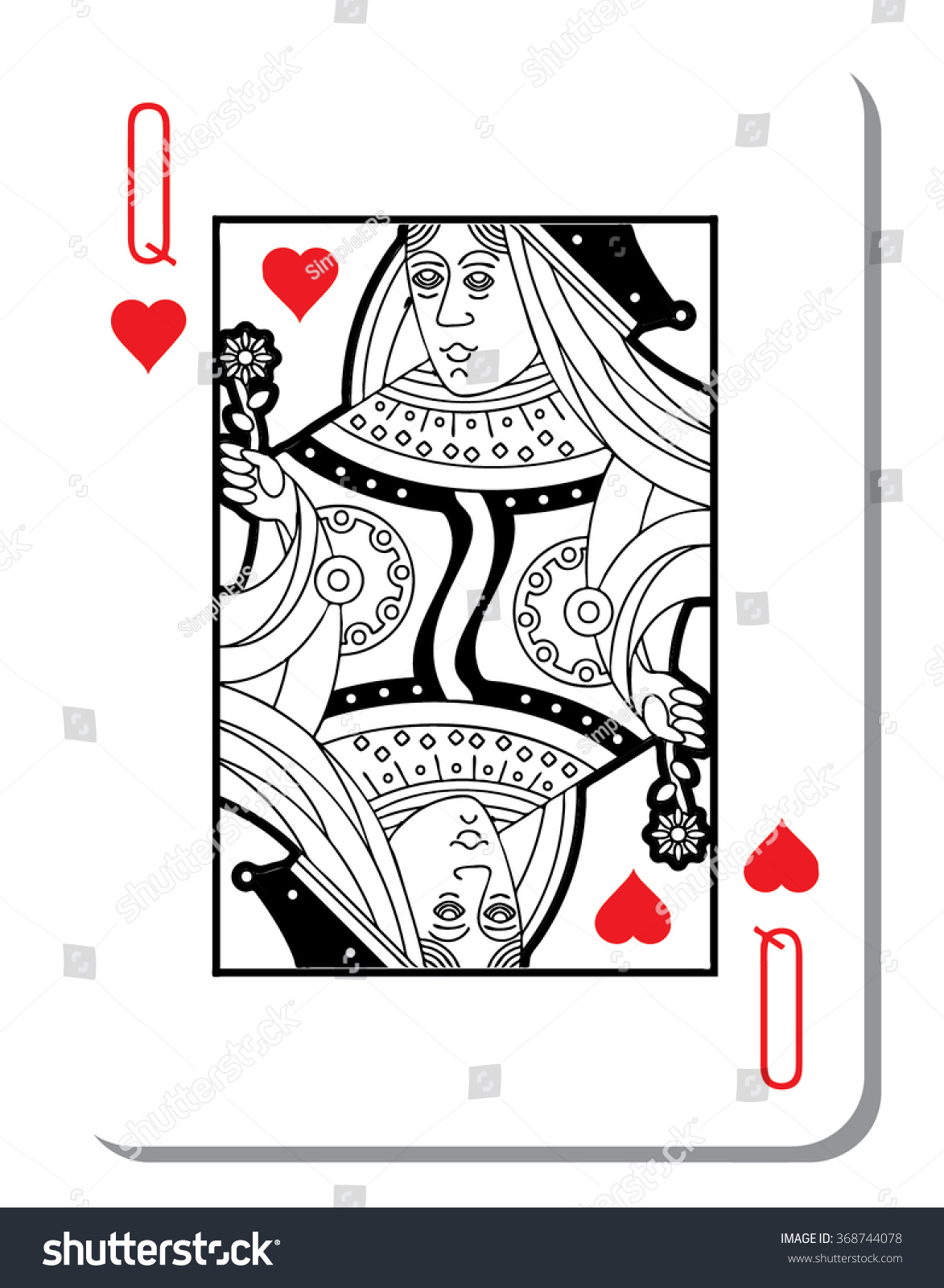 Hearts Queen Blank Background Poker Deck Stock Vector 368744078 ...