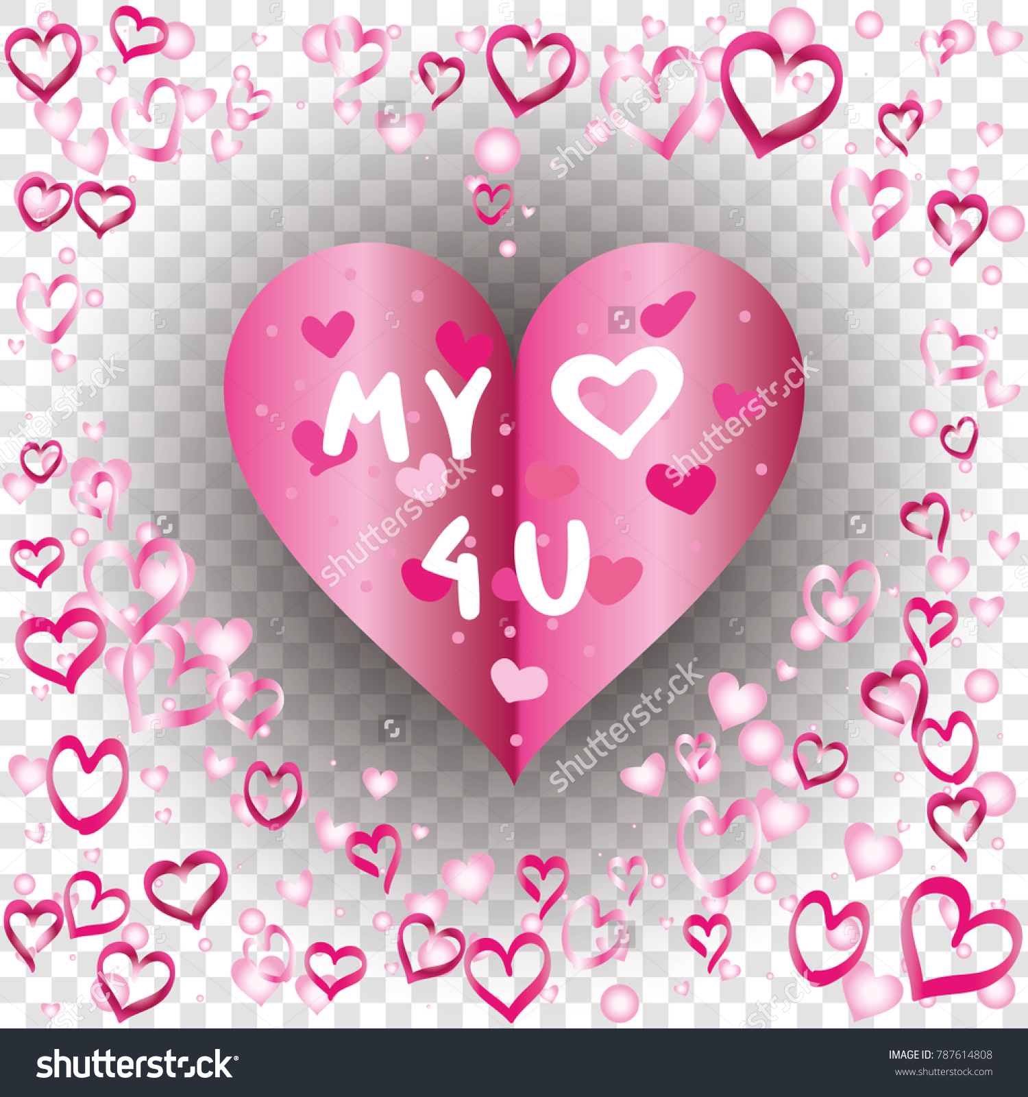 SVG of Hearts shaped Valentines day background with random hand drawn falling pink hearts and 