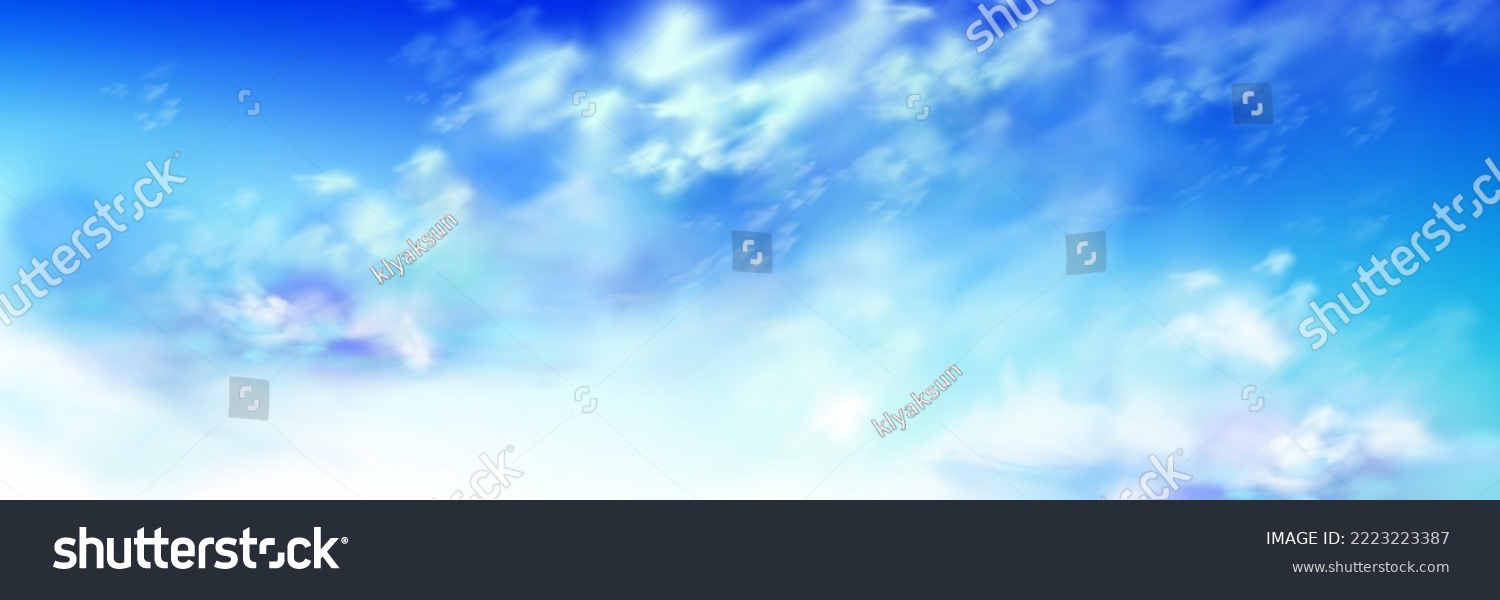 SVG of Heaven sky with blue and white soft fluffy clouds abstract natural background. Realistic tranquil cloudscape view, vivid fantasy panoramic backdrop, beautiful skyey paradise, 3d vector illustration svg