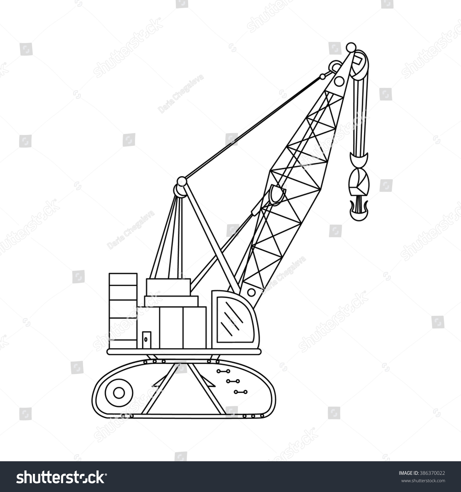 Heavy Industry Construction Crane Drawing Linear Stock Vector 386370022