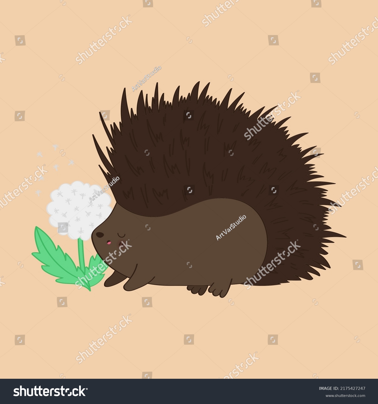 SVG of Hedgehog Clipart in Cute Cartoon Style Cute Clip Art Hedgehog with Dandelion. Vector Illustration of a Forest Animal for Stickers, Baby Shower Invitation, Prints for Clothes.  svg