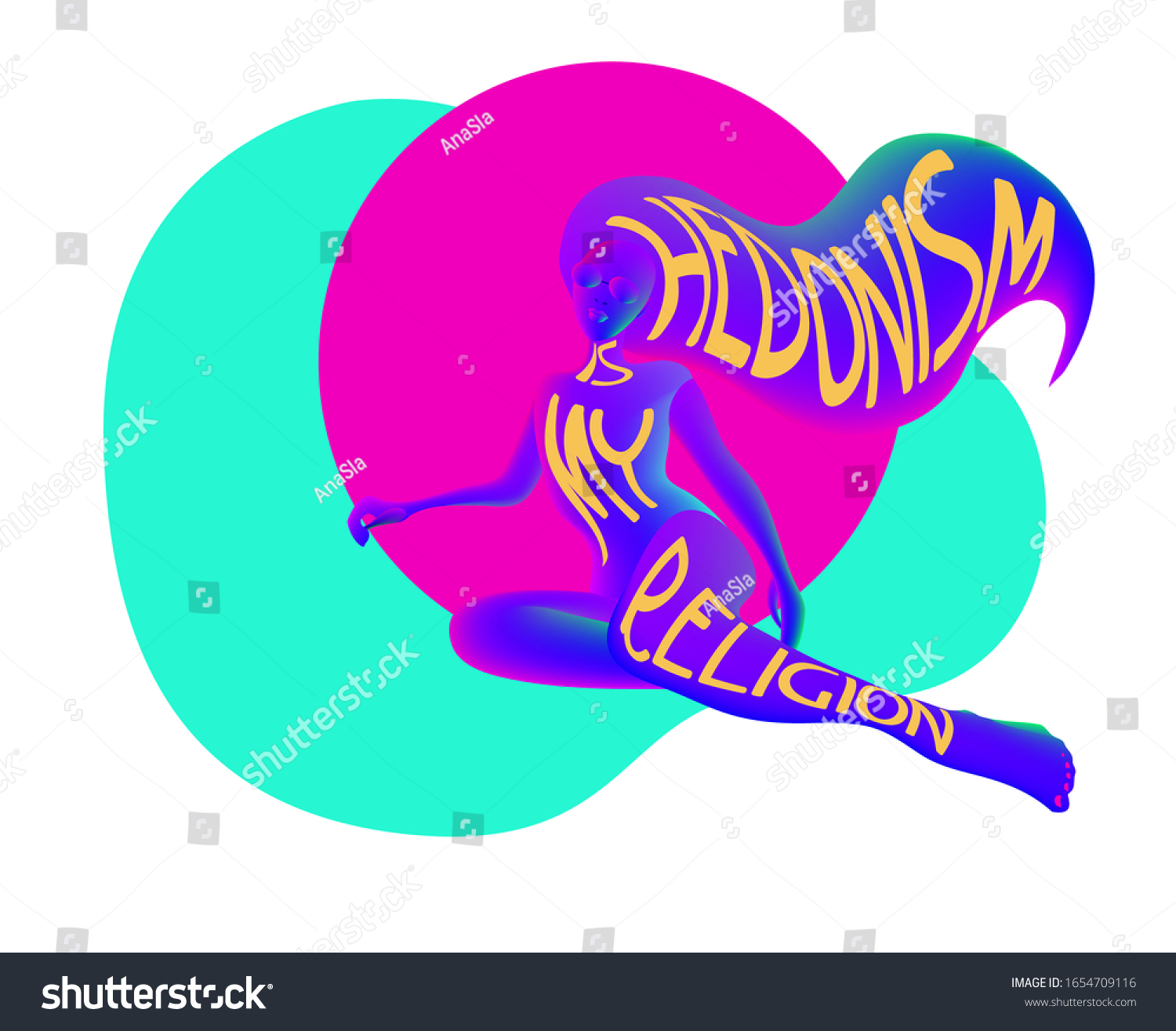SVG of Hedonism is my religion slogan on the figure of abstract woman. Vector illustration  svg