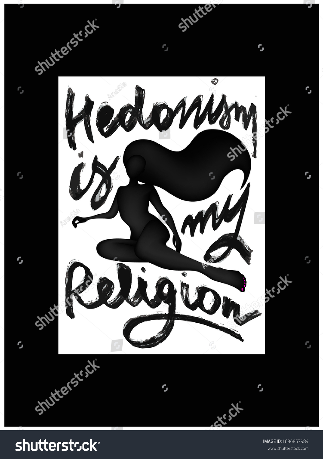 SVG of Hedonism is my religion slogan on the figure of abstract woman. Vector illustration svg