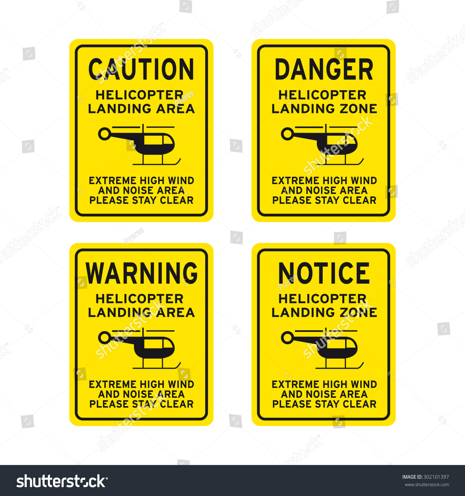 Helicopter Landing Area Caution Danger Warning Stock Vector 302101397 ...