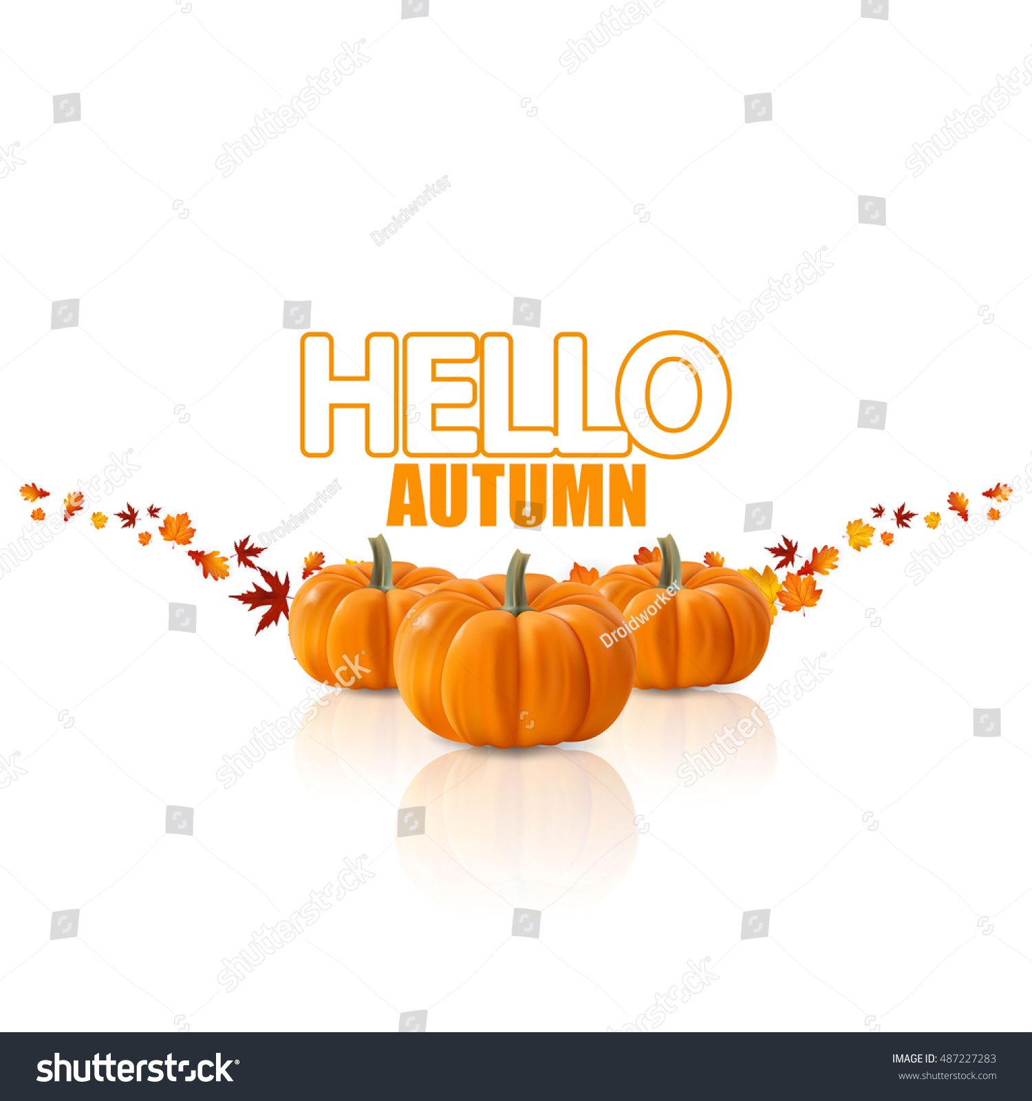 Hello Autumn Text Pumpkin Fall Leaves Stock Vector ...