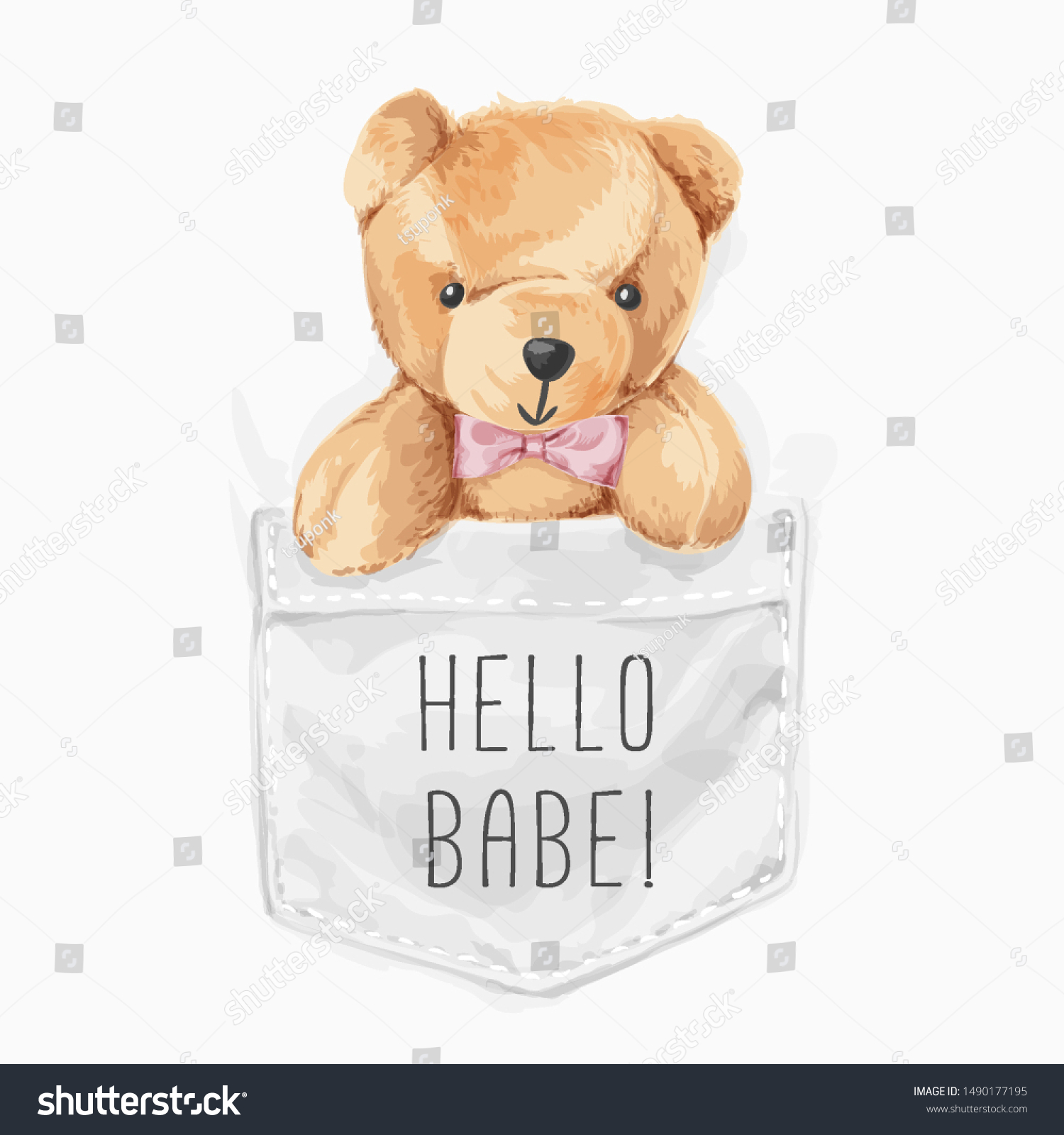 SVG of hello babe slogan with bear toy in pocket illustration svg