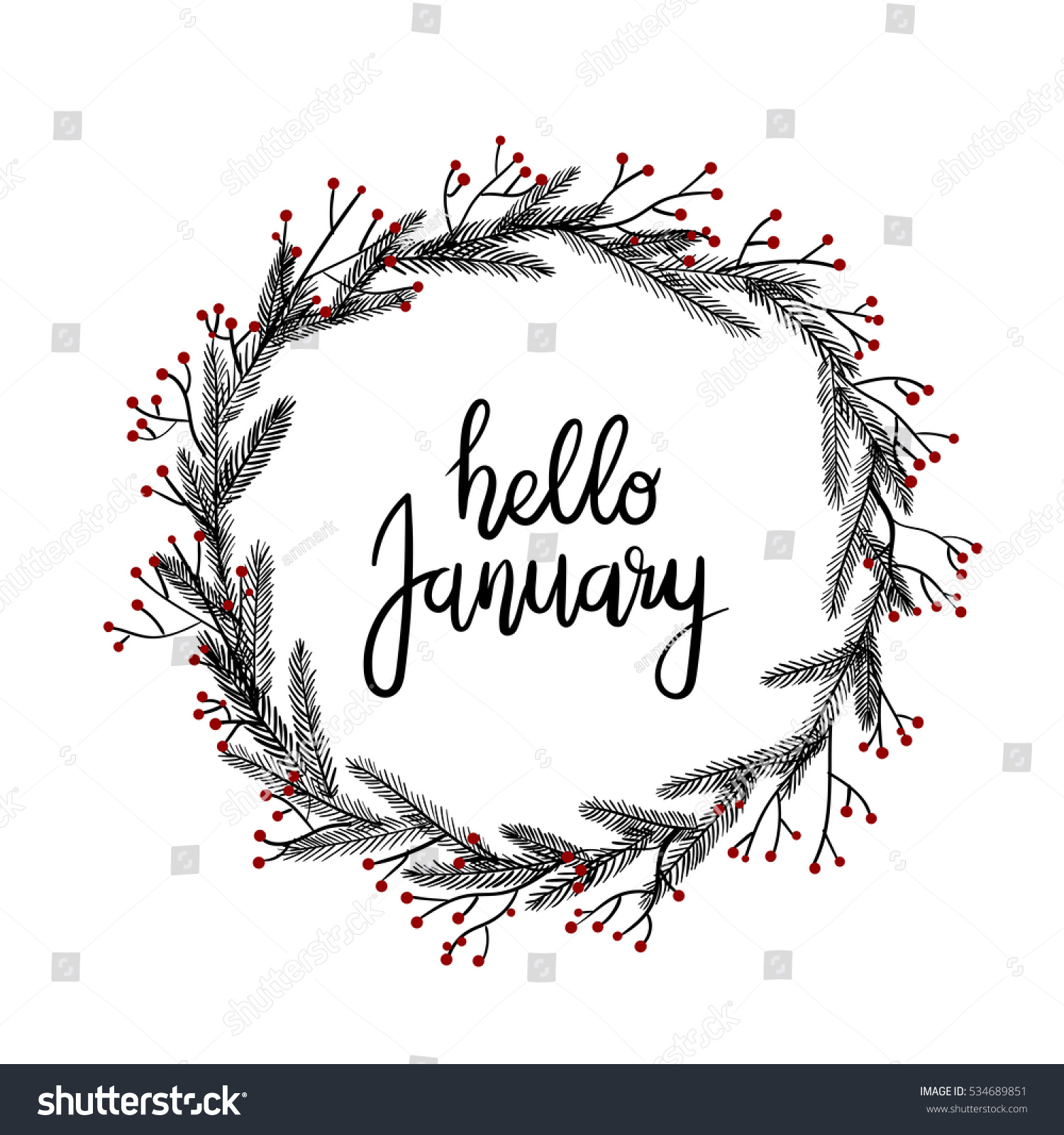 Hello January Hand Lettering Greeting Card Stock Vector Royalty Free