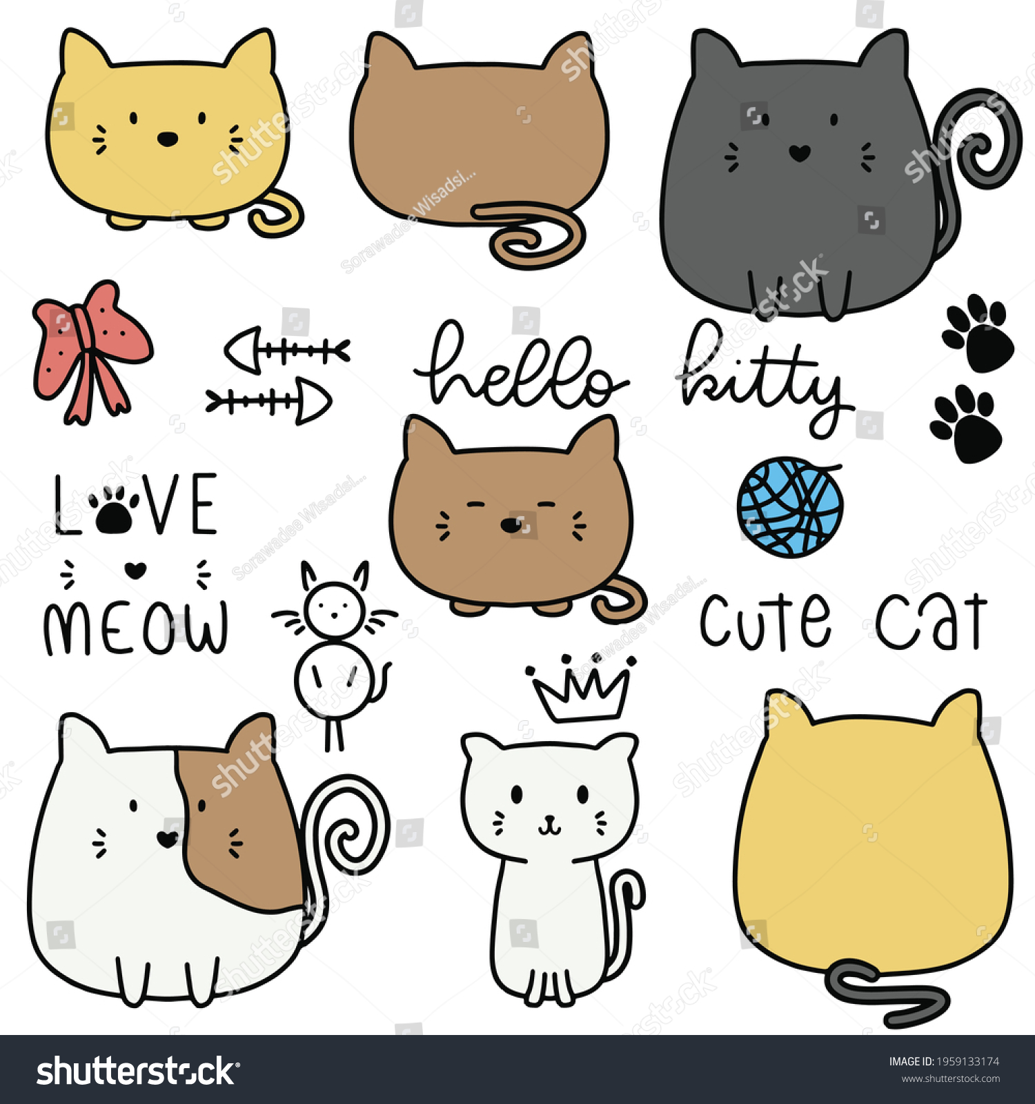 Hello Kitty Meow Love Meow Cute Stock Vector (Royalty Free) 1959133174 ...