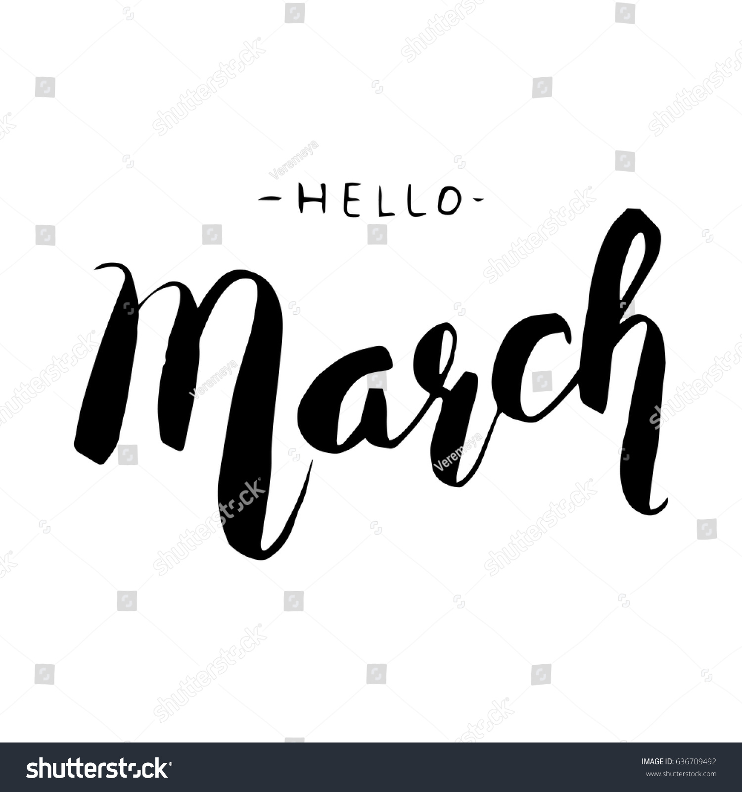 Hello March Handwritten Lettering Modern Calligraphy Stock Vector ...