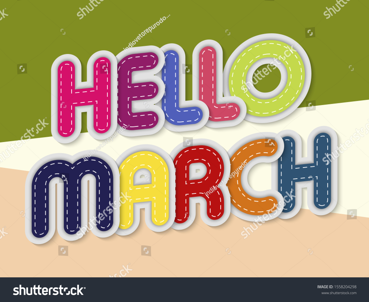 Hello March Letters Banner Border Stitches Stock Vector (Royalty Free ...