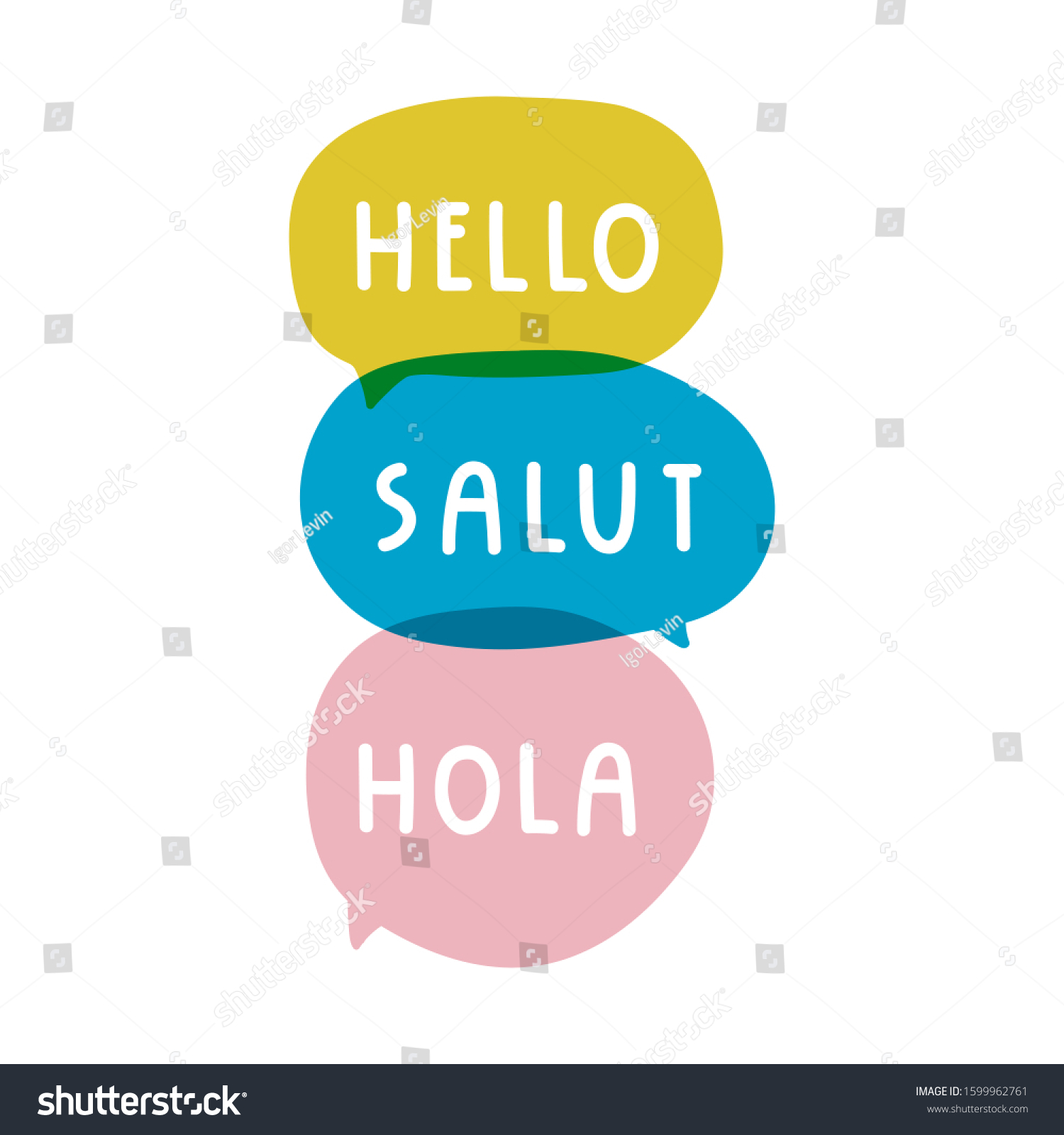 Hello Salut Hola Bilingual Concept Vector Stock Vector (Royalty Free ...