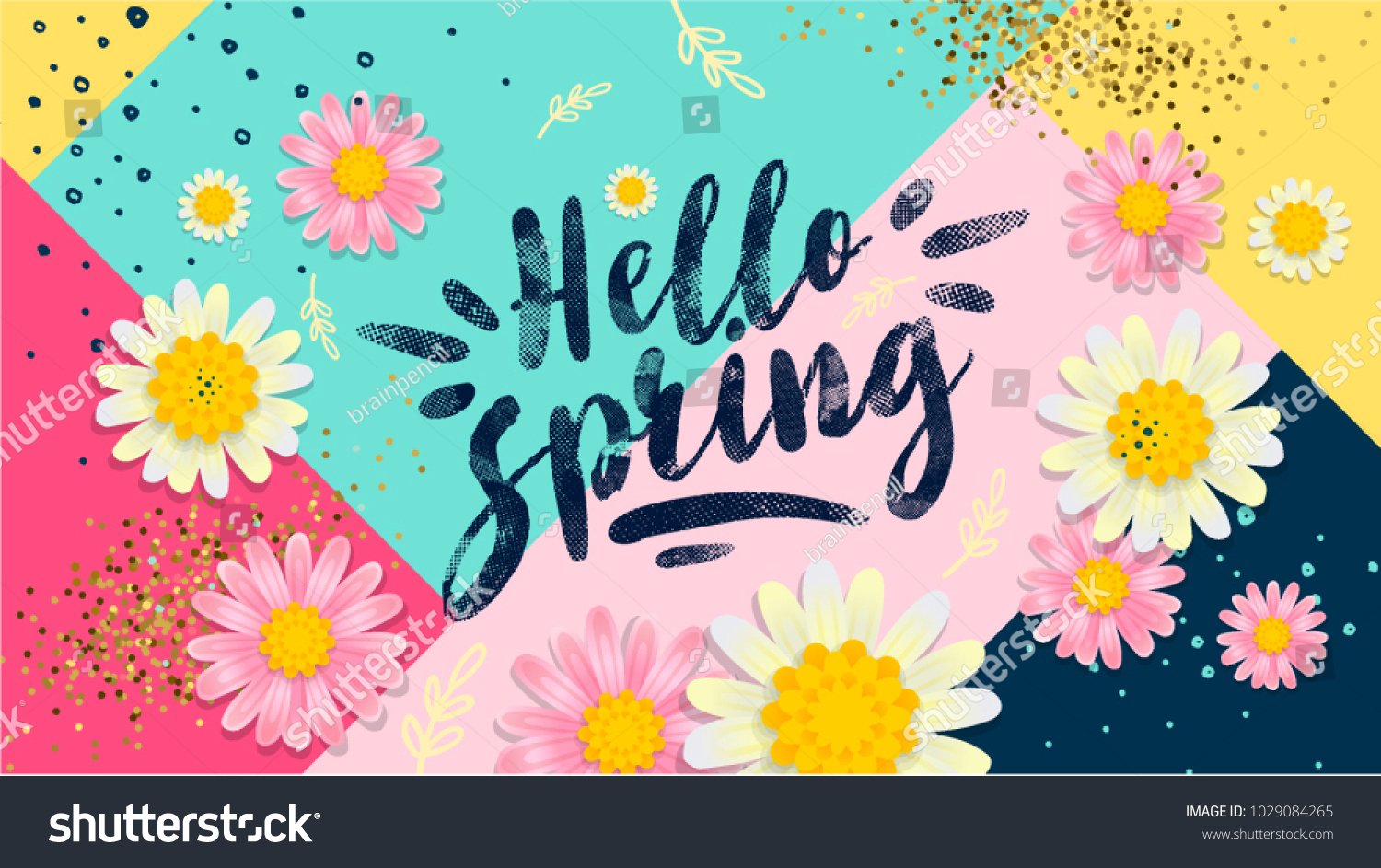 Hello Spring Banner Trendy Texture Season Stock Vector Royalty Free