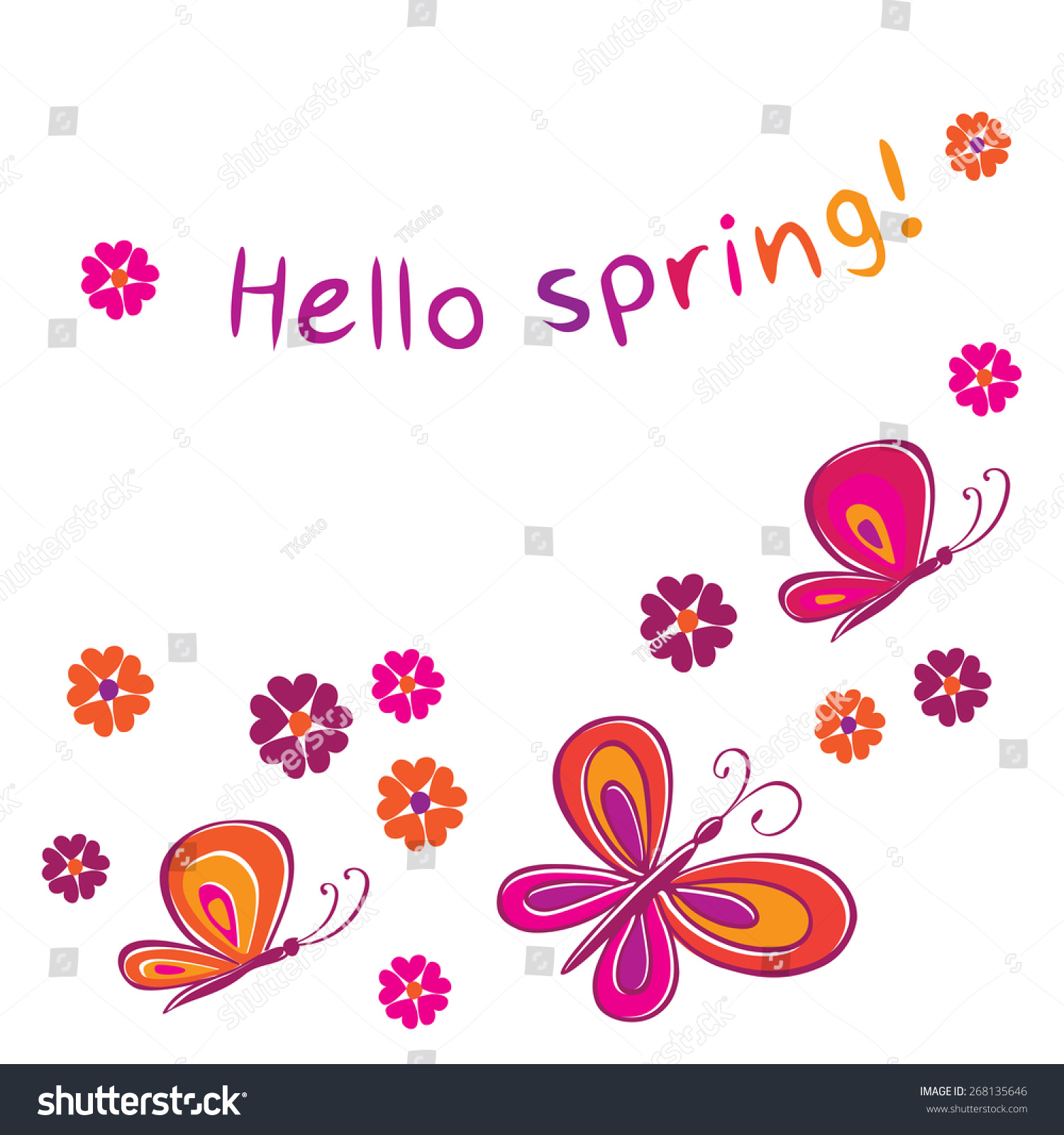 Hello Spring Butterflies Flowers Greeting Card Stock Vector (Royalty ...