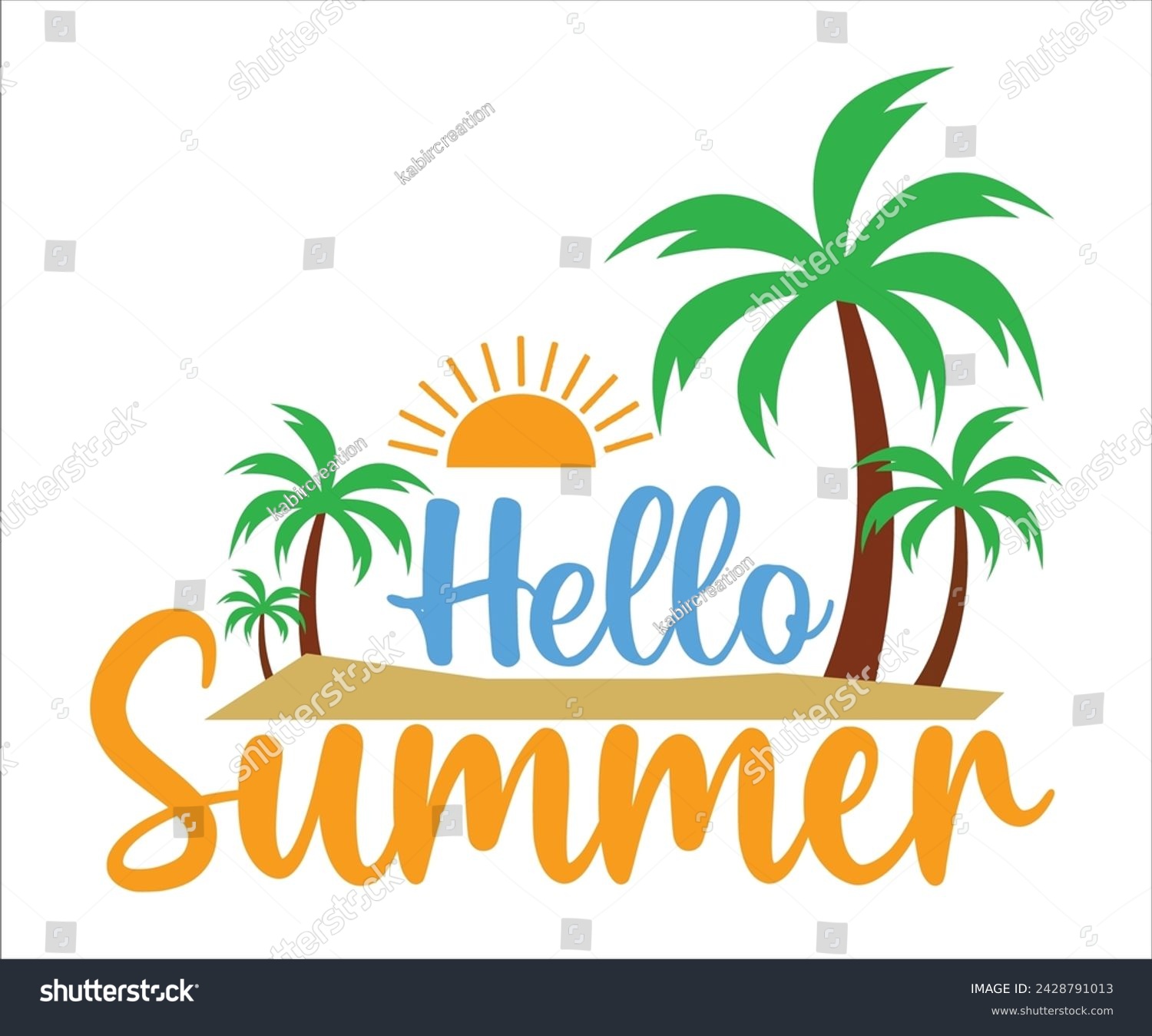 SVG of Hello Summer T-shirt, Happy Summer Day T-shirt, Happy Summer Day svg,Hello Summer Svg,summer Beach Vibes Shirt, Vacation, Cut File for Cricut  svg