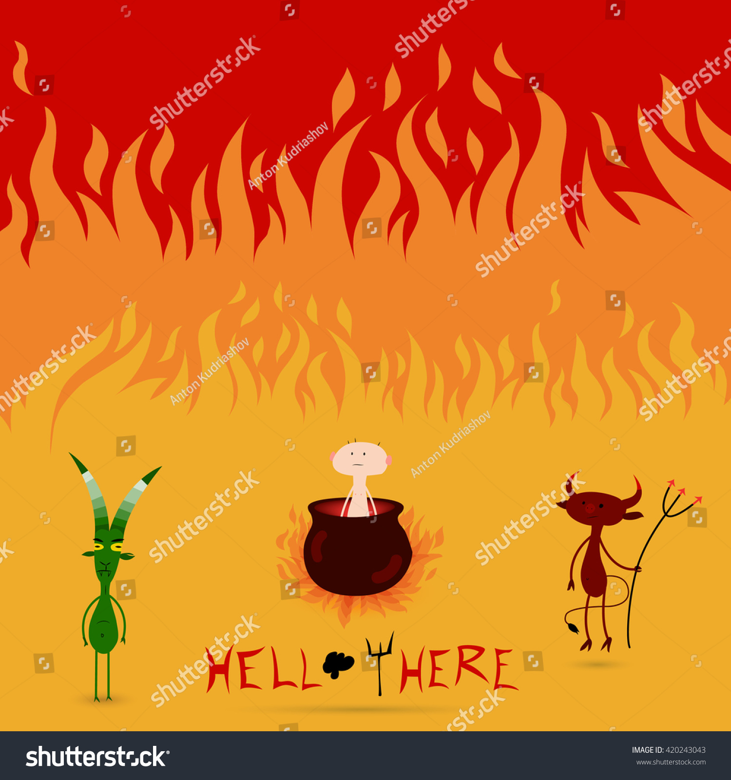 Hello There Hell Here Cartoon Hell Stock Vector Royalty Free