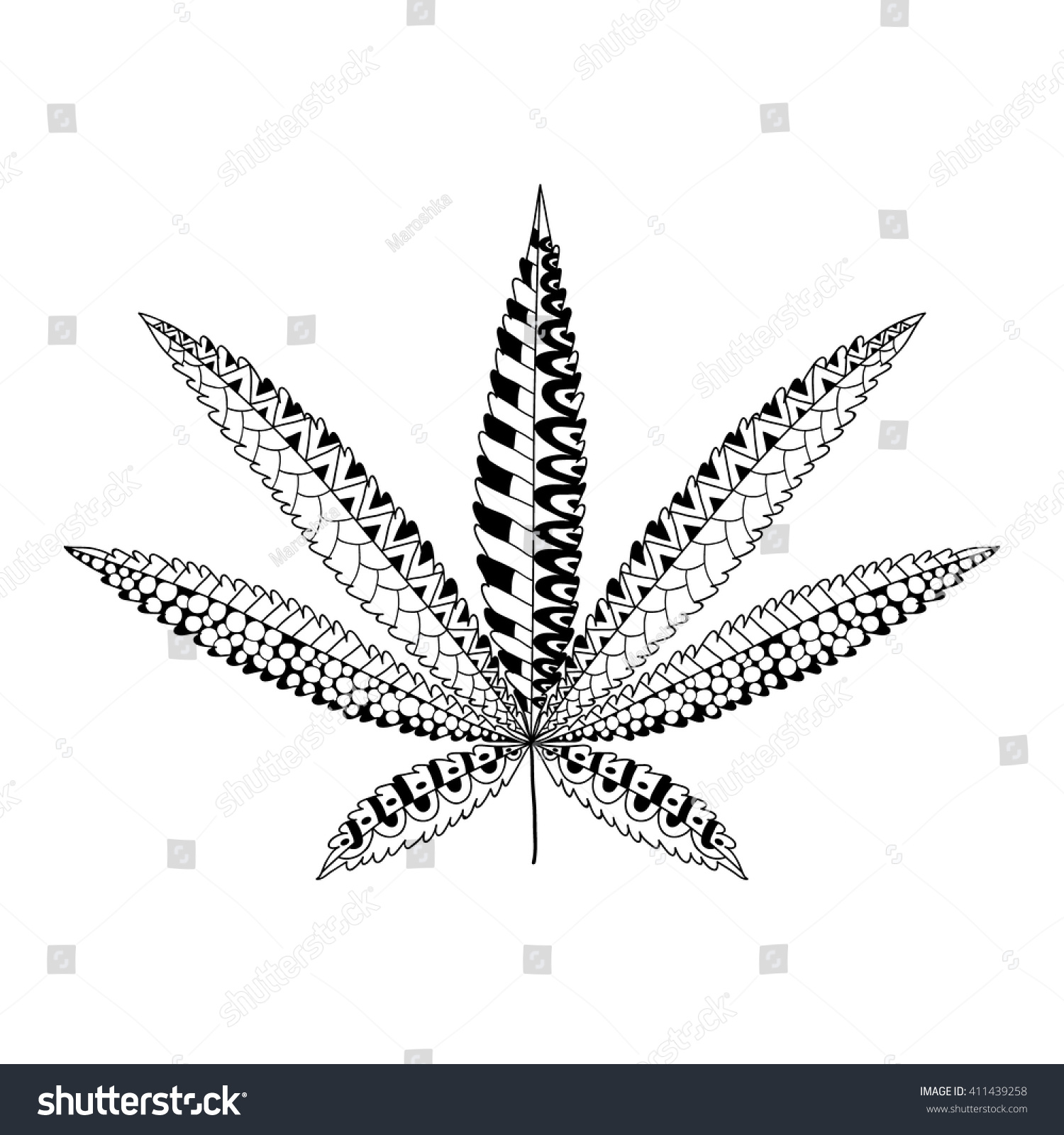 Download Hemp Cannabis Leaf Zentangle Style Marijuana Stock Vector ...
