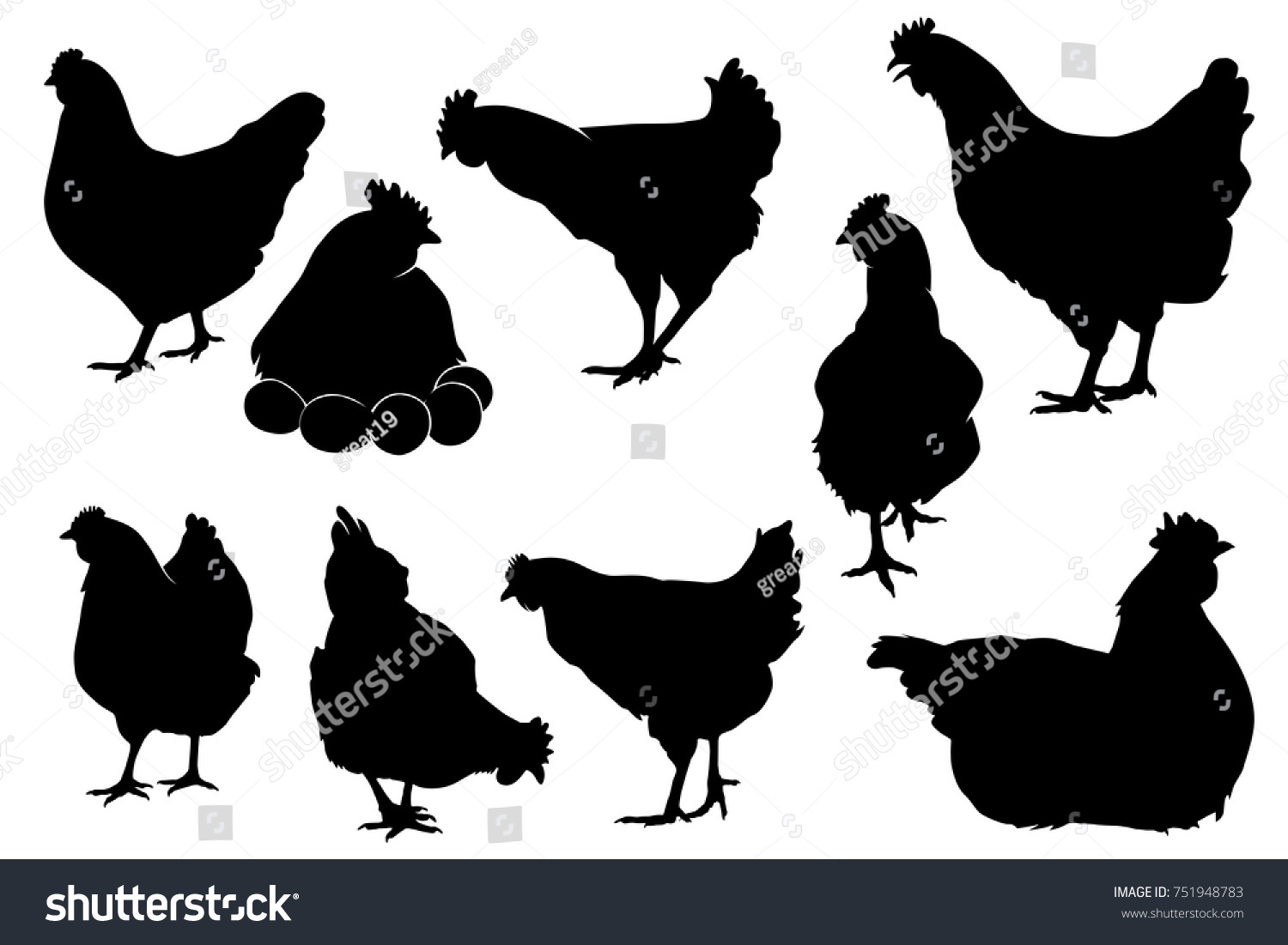 鶏のシルエットセット のベクター画像素材 ロイヤリティフリー