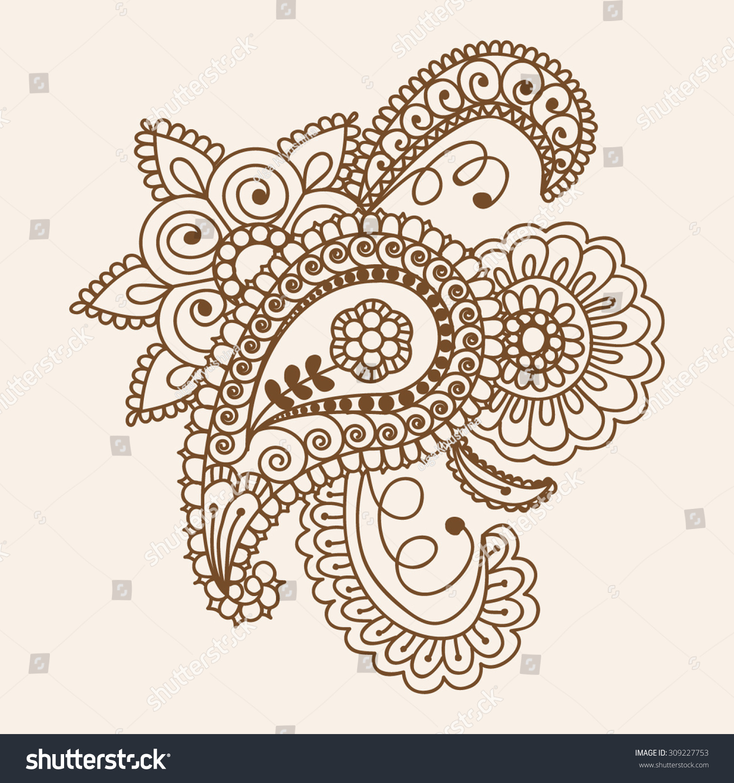 Henna Mehndi Doodles Abstract Floral Paisley Design Elements, Mandala ...