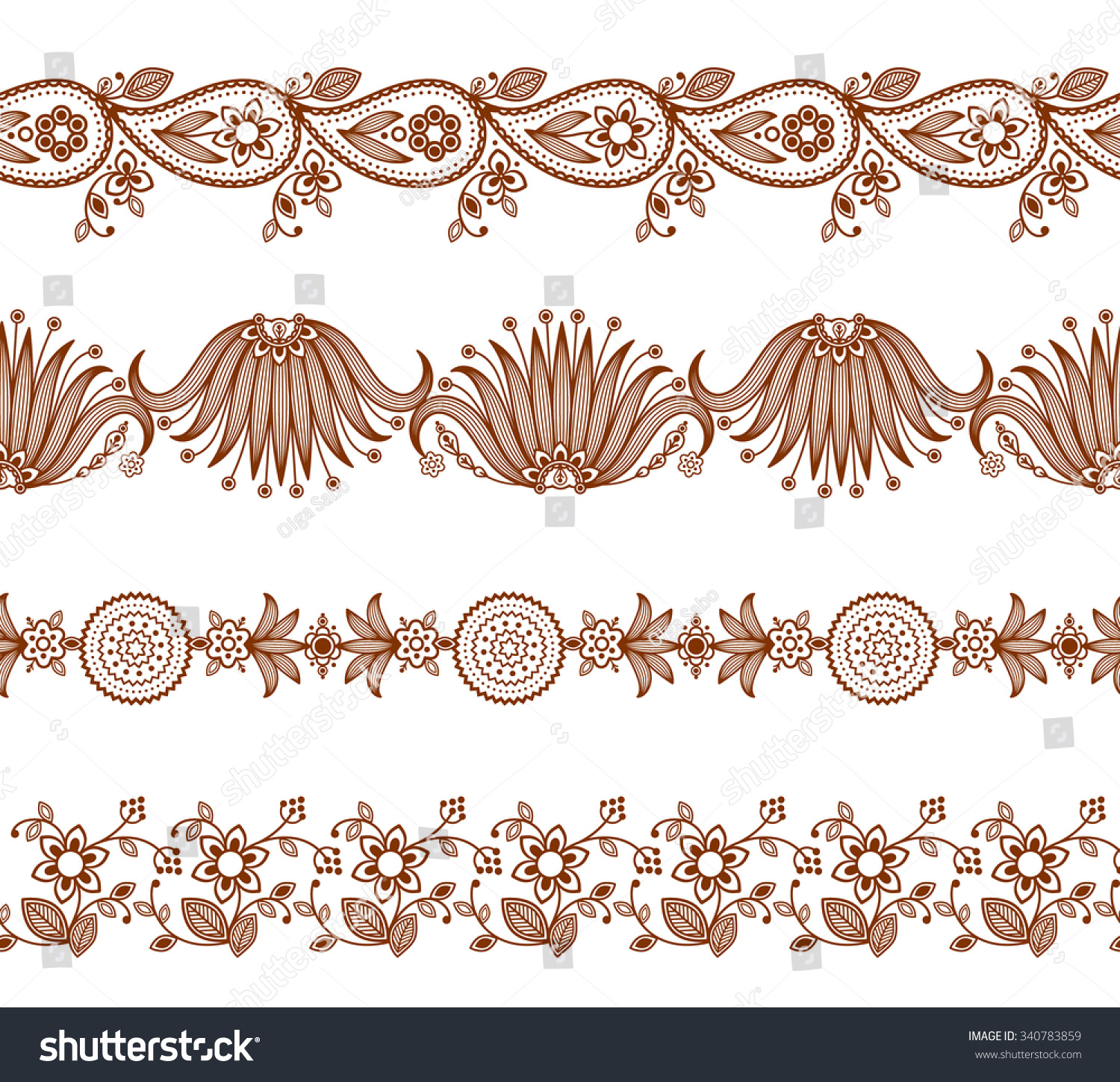 Henna Ornamental Seamless Borders Mehndi Style four Stock Vector ...