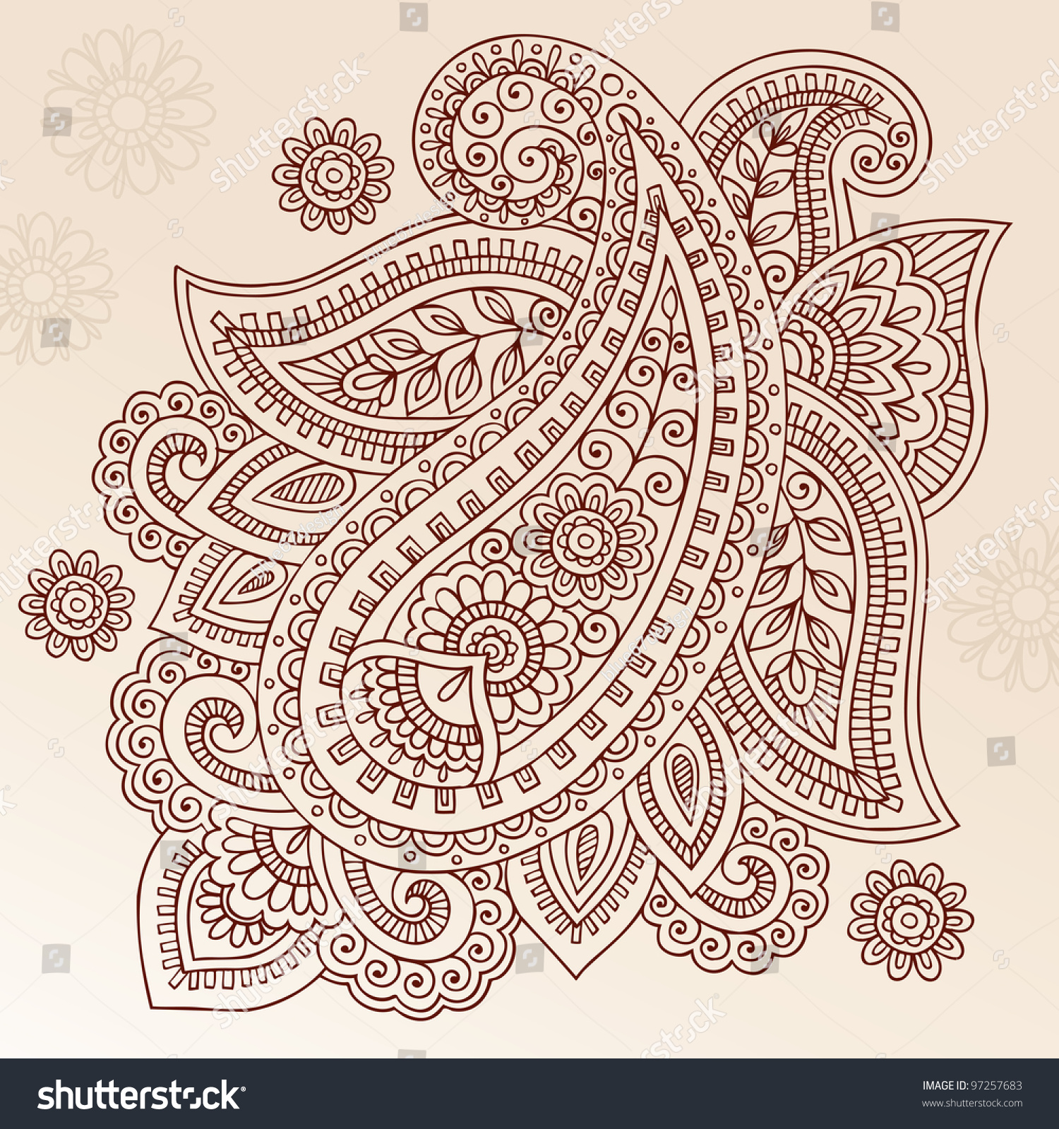 Henna Paisley Mehndi Doodles Abstract Floral Vector Illustration Design ...