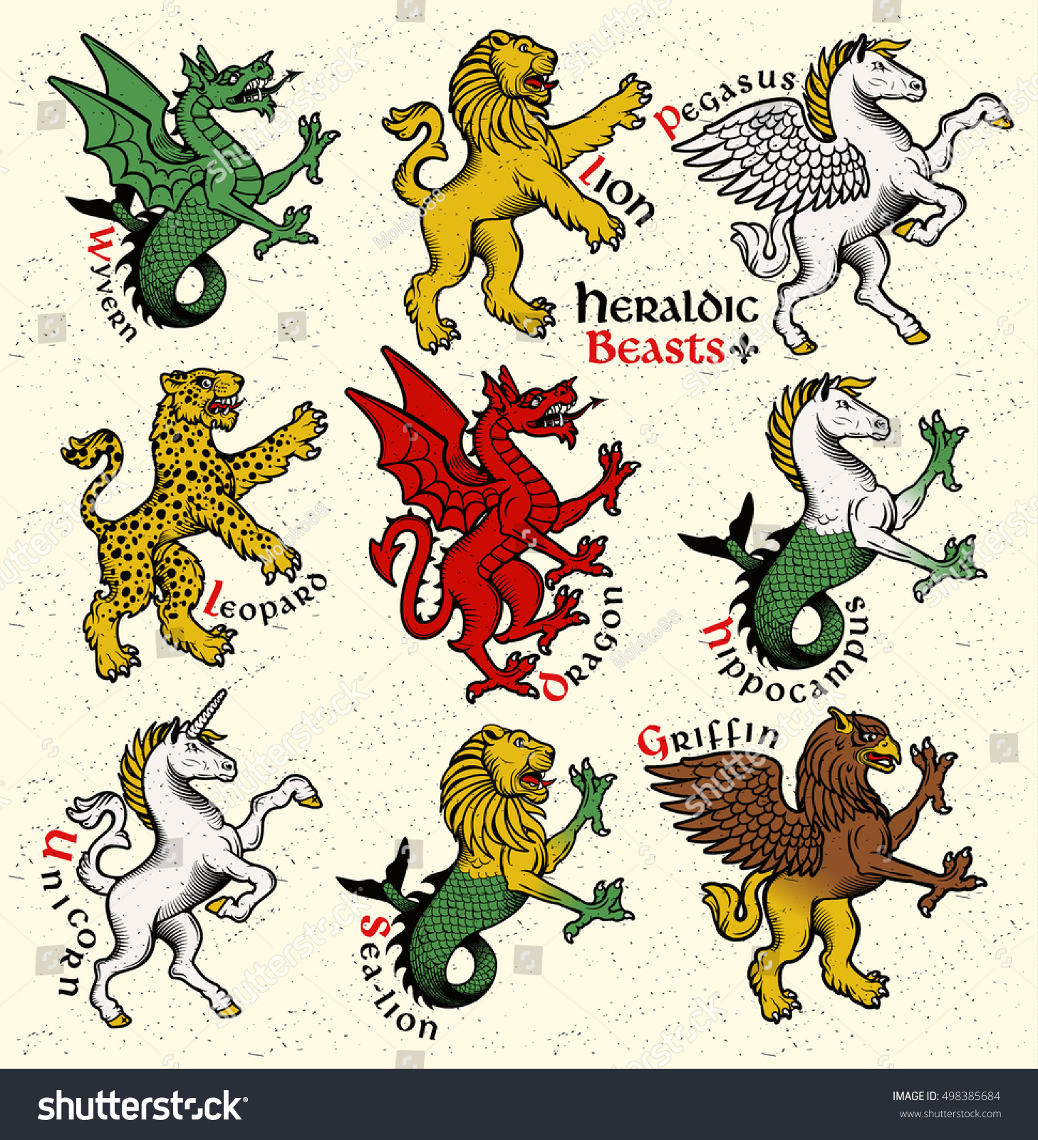 Heraldic Animals Decorative Graphic Icons Set Stock Vector Royalty